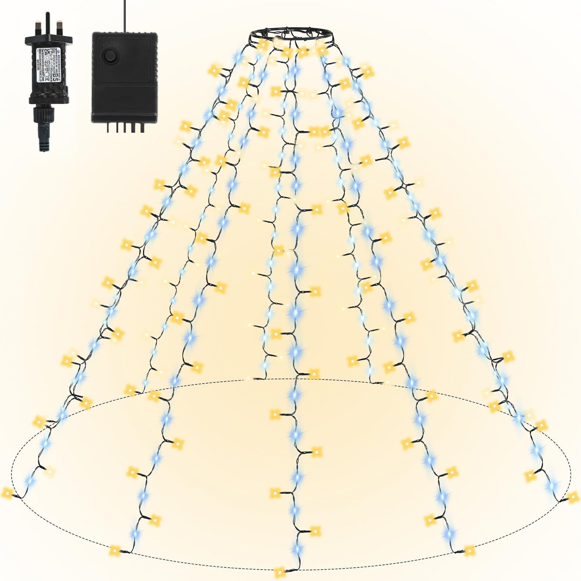 Christmas Tree LED Ring Lights with Timer 8 Modes IP44 Plug-in Fairy Lighting - Warm White & Cold White 350 LED (9.8 ft)