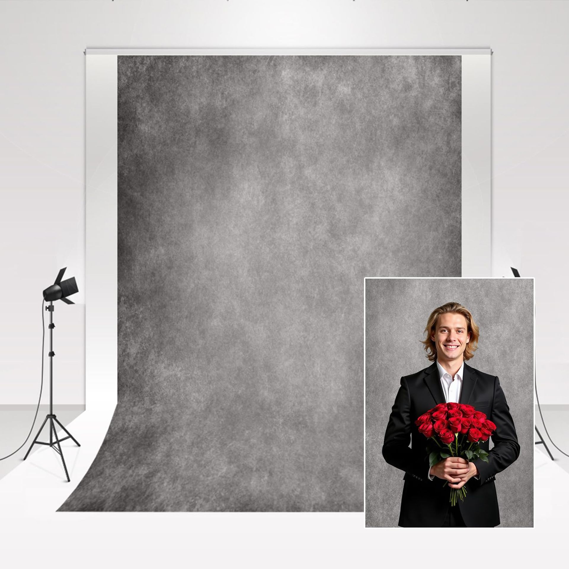 Photo Studio Backdrop Microfibre Collapsible Cement Wall Art Background for Photography, Weddings & Baby Booths - Grey 2x3m