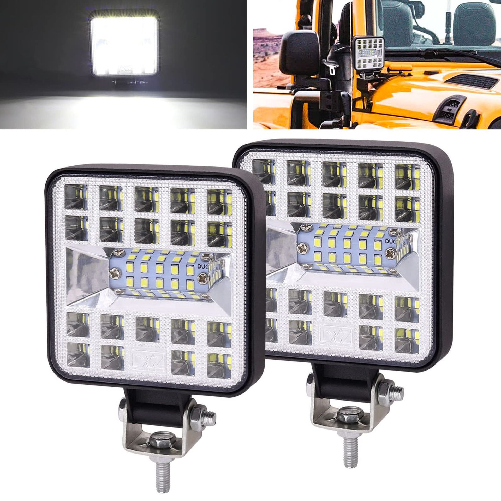 LED Work Light 3-Inch 20LED Square Offroad Driving Lamp Waterproof IP67 for Truck SUV ATV 12V-24V - White 2PCS