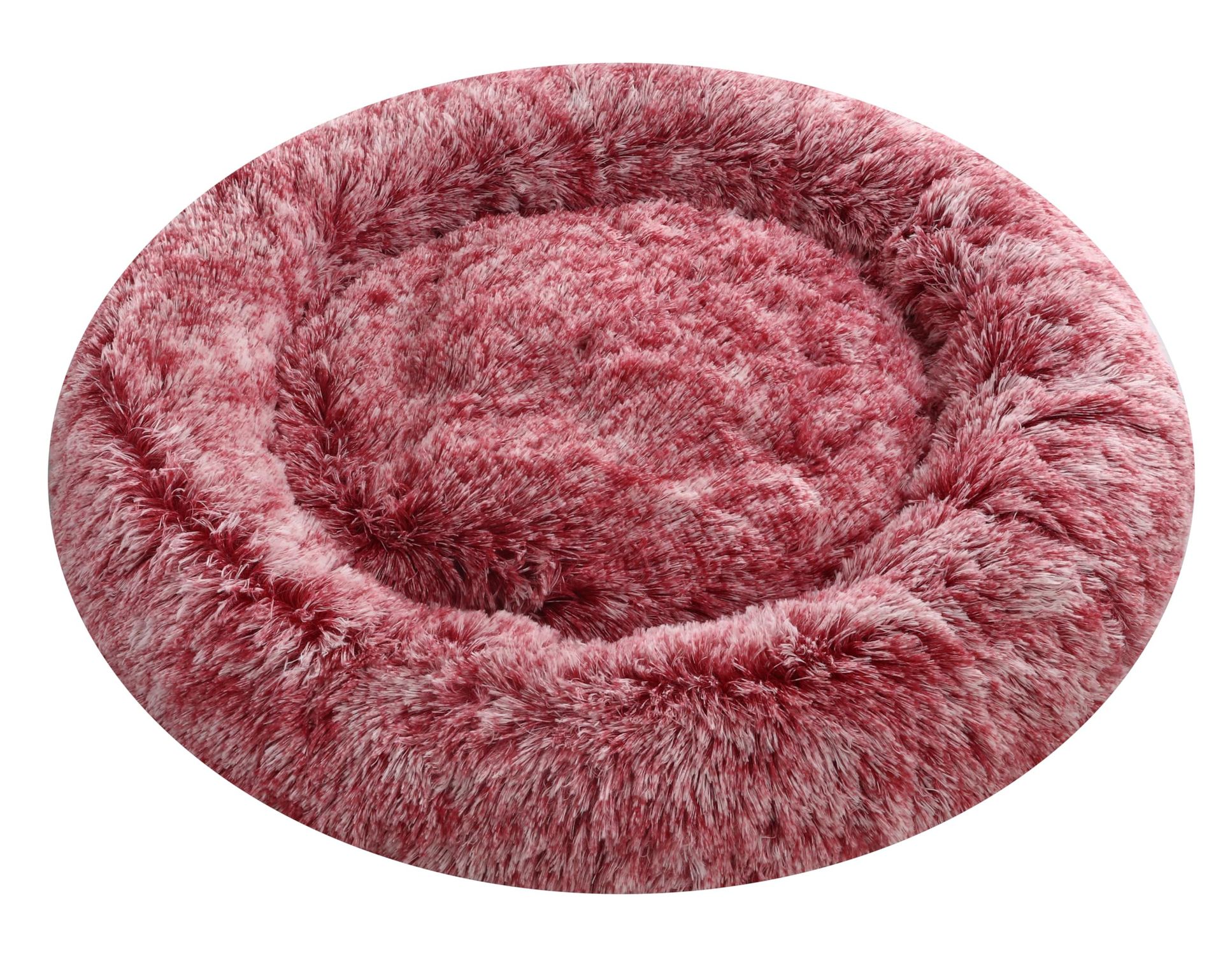 Calming Donut Dog Bed Round Cushion Faux Fur Anti-Anxiety Nest with Removable Washable Cover - Pink XXL