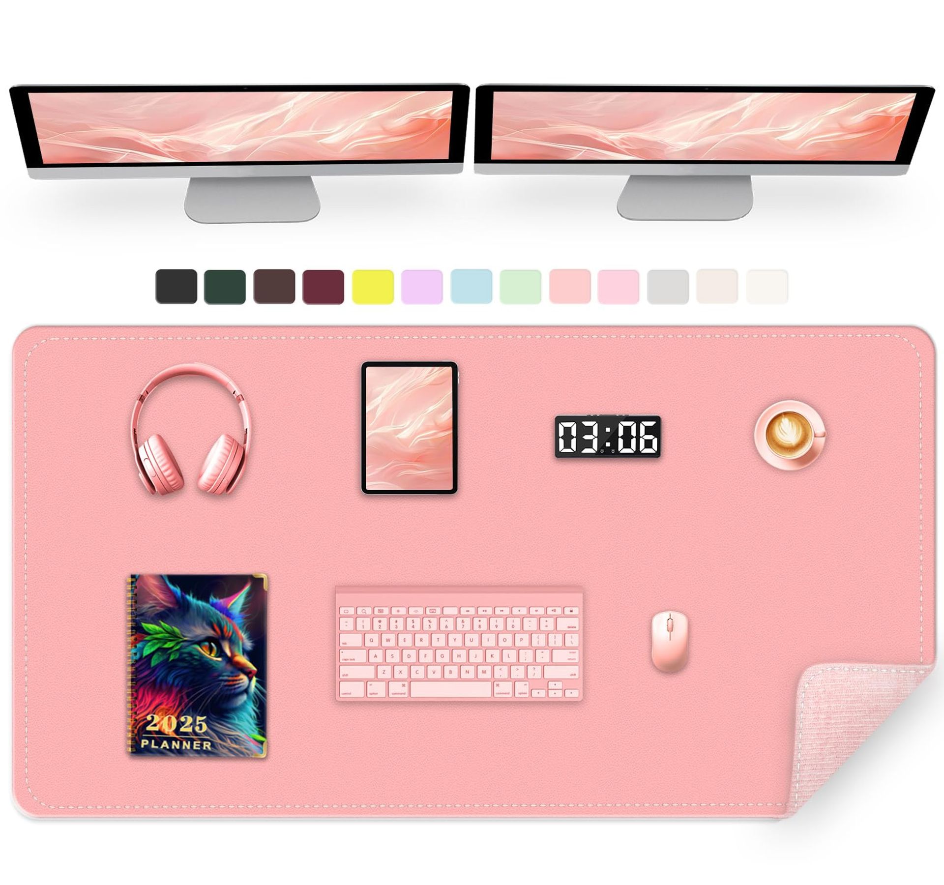 PU Leather Desk Mat Non-Slip Waterproof Large Writing Pad for Keyboard and Mouse - Melon Pink 120 x 60 cm