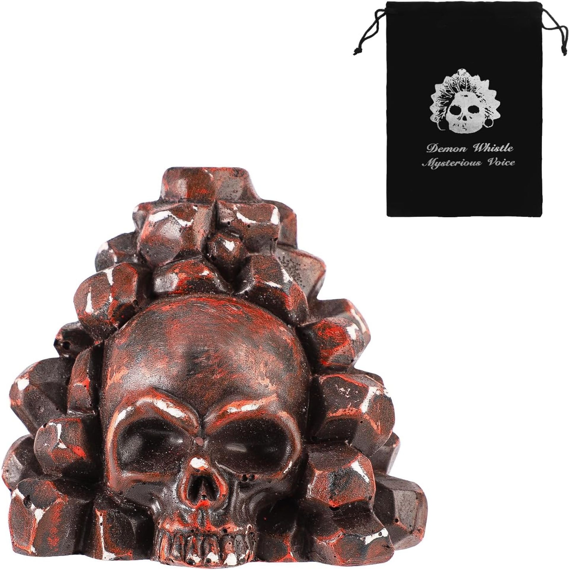 Aztec Death Whistle Authentic Skull Design 125dB Loud War Scream Collectible with Drawstring Pouch - Brown M14146