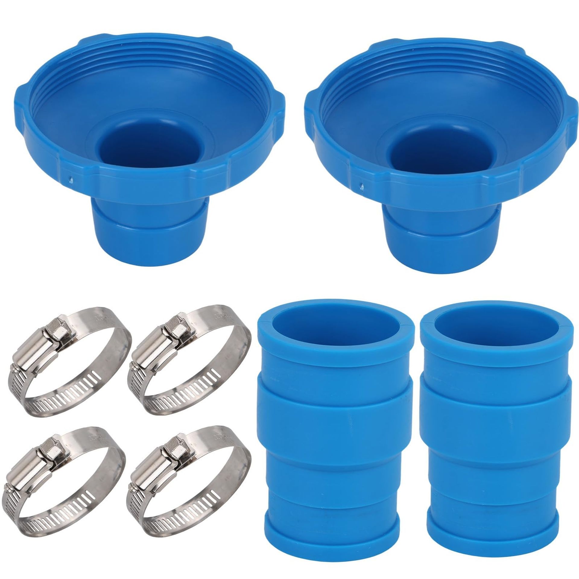 Pool Vacuum Hose Adapter Kit 8pcs Connector Set with Clamps Compatible with Intex Above Ground Pool Pumps - Blue