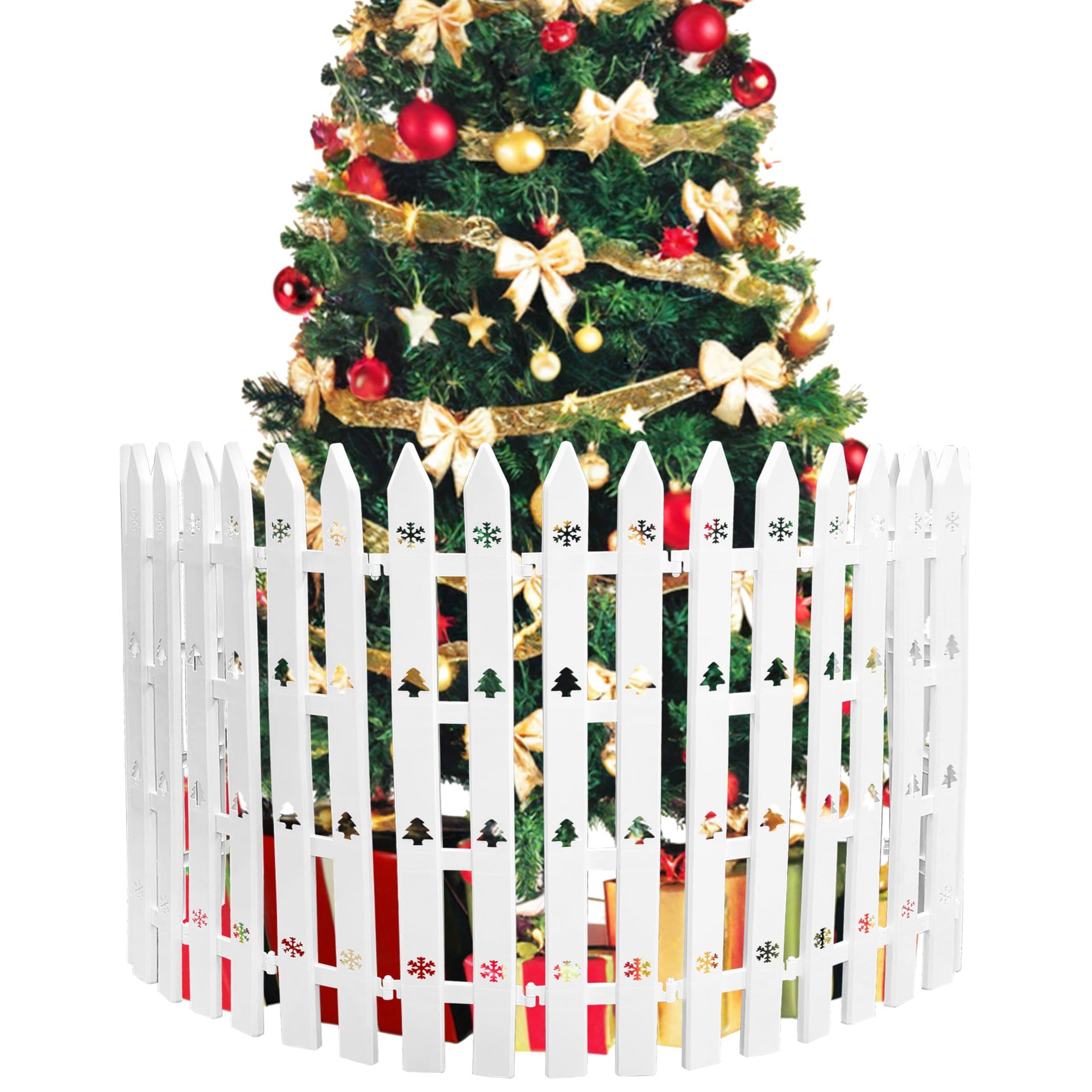 Christmas Tree Fence 36pcs Extra Large Plastic White Picket Panels for Decoration, Pets & Kids - White 40cm