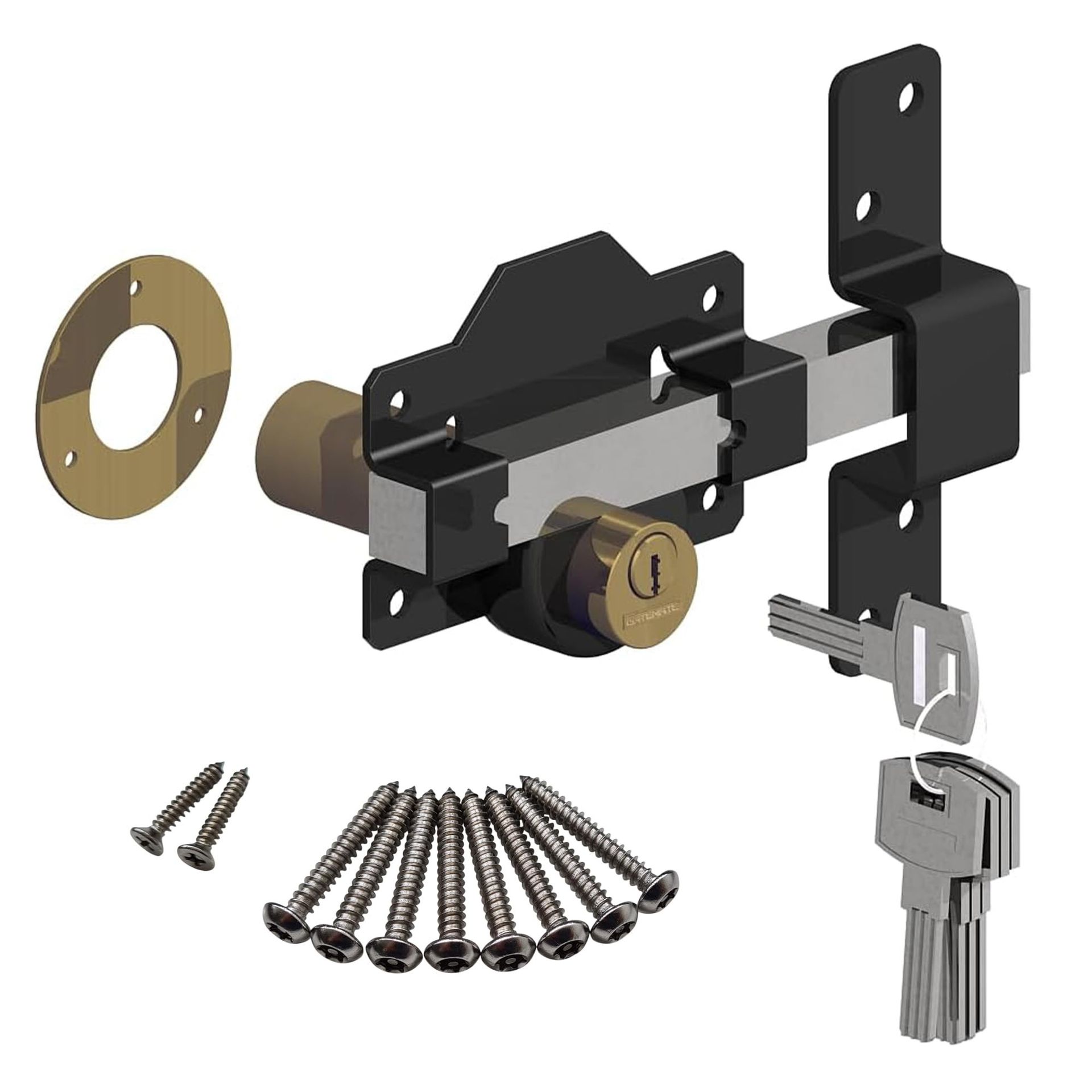 Long Throw Gate Lock Double Locking with 5 Keys for Secure Outdoor Gates - Stainless Steel/Black 70mm