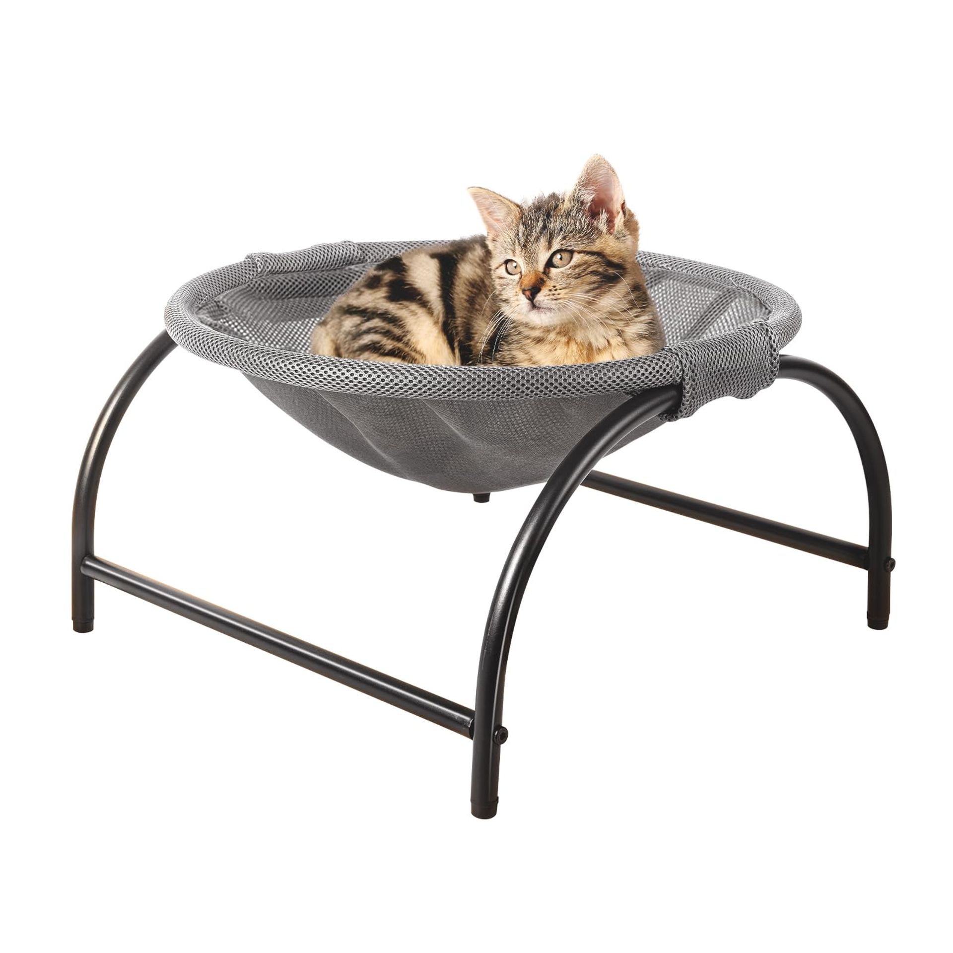 Cat Hammock Bed Breathable Mesh Free-Standing Pet Lounger Indoor Outdoor Use Easy Assembly - Grey 45x42x23cm
