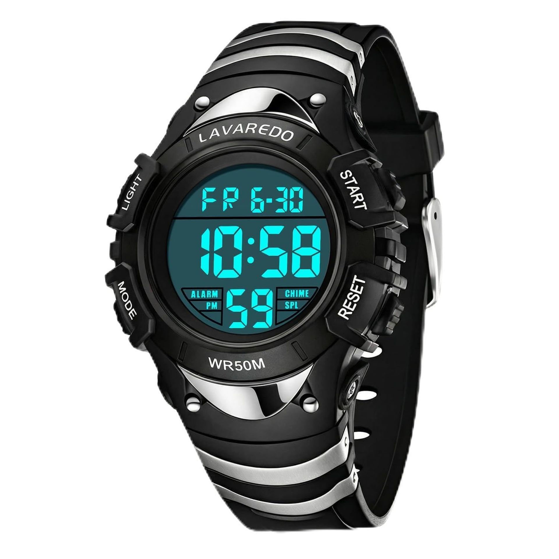 Kids Digital Sports Watch LED Display Stopwatch Alarm Waterproof Outdoor Design by Timever - Black