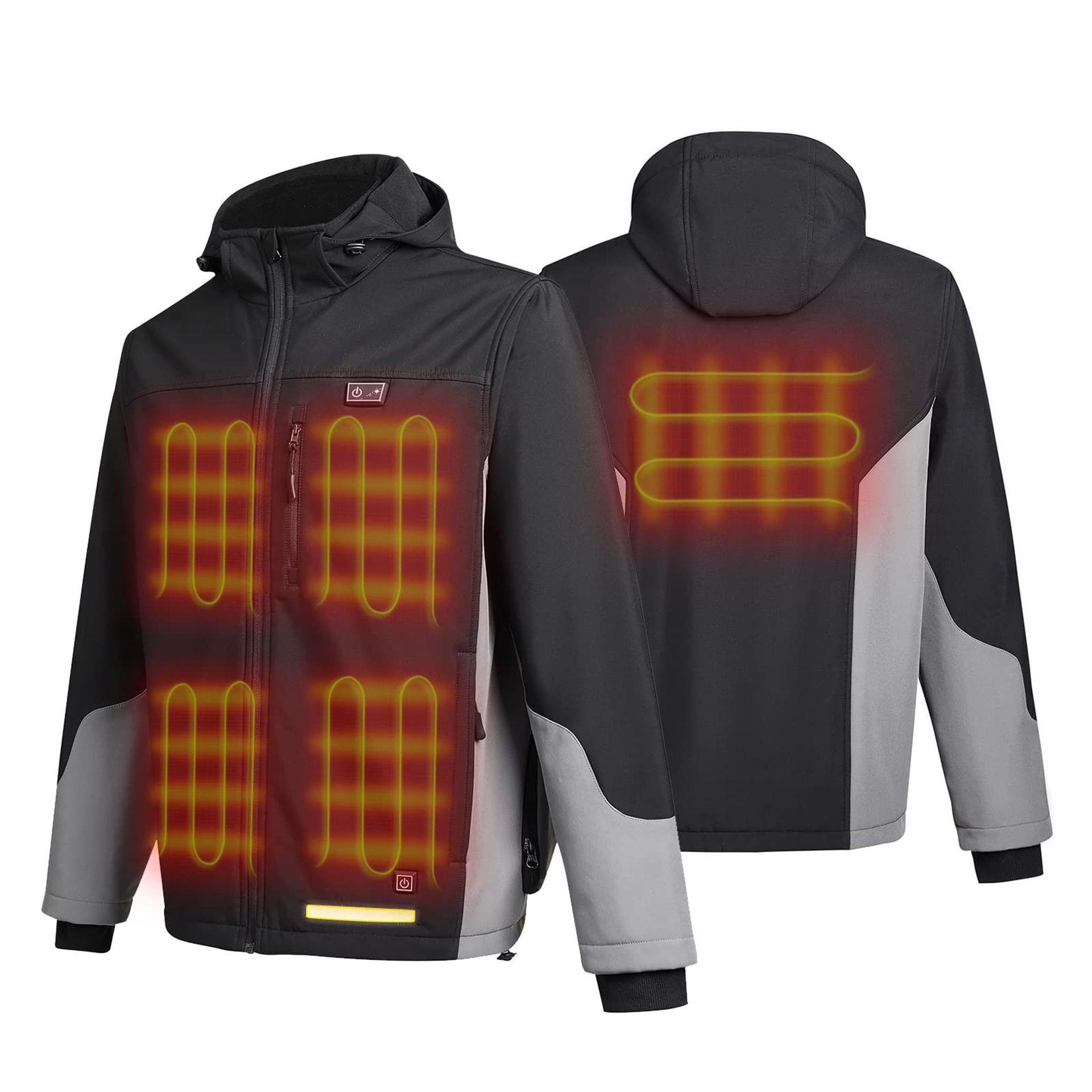 Men's Heated Jacket Waterproof Electric Warming Coat with Rechargeable Battery Pack 3 Temperature Settings - Black L