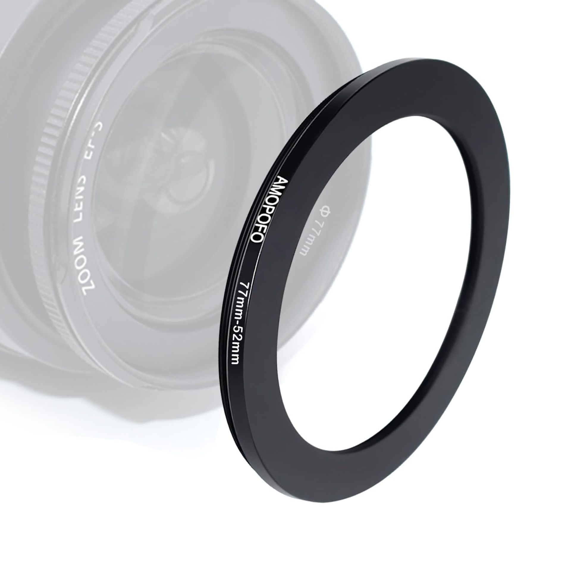 Camera Lens Step-Down Filter Adapter Ring Converts 77mm to 52mm Threads for UV, ND, CPL Filters - Black 77-52mm