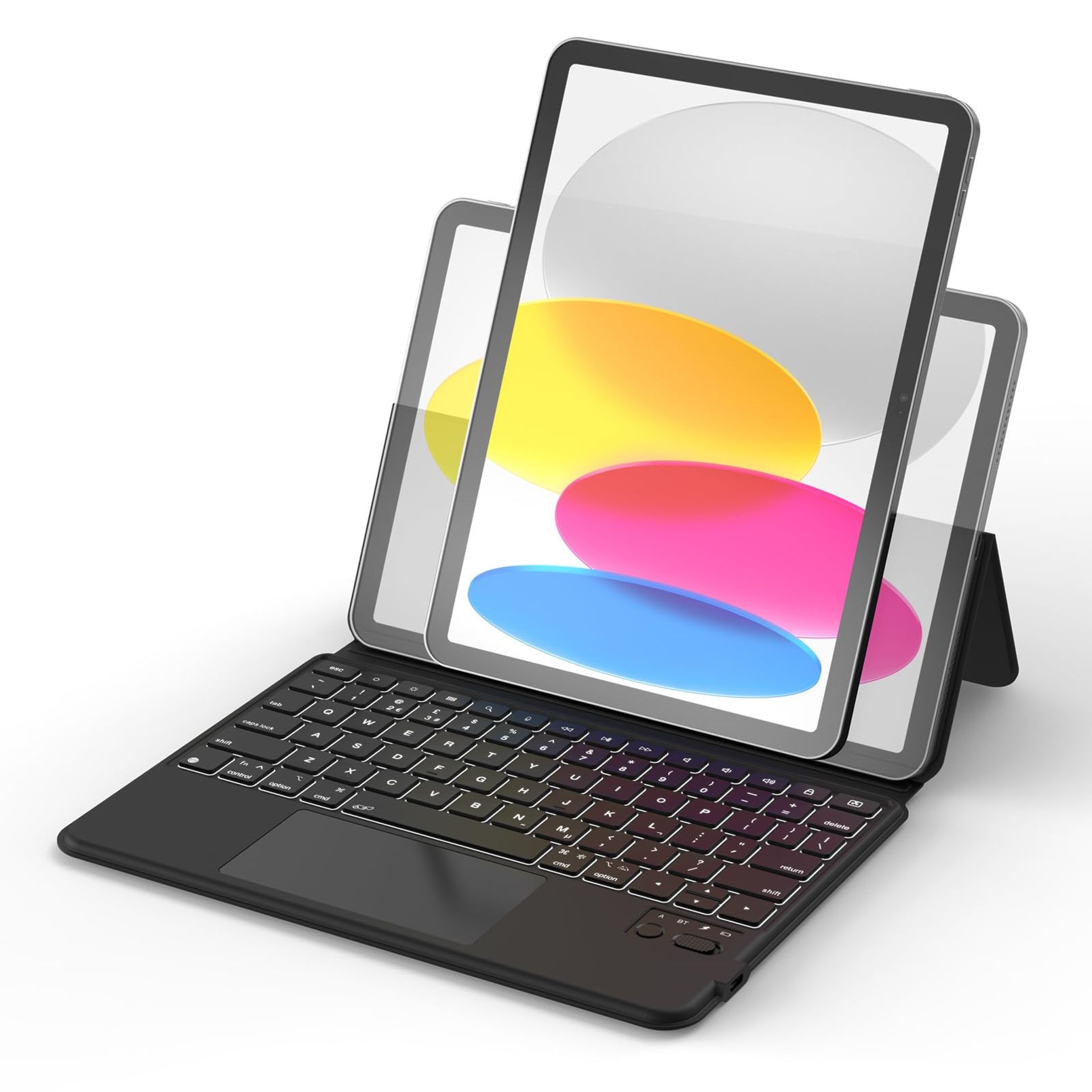 iPad 10th/11th Gen Keyboard Case with Backlit UK Layout & Trackpad, Horizontal/Vertical Use - Black