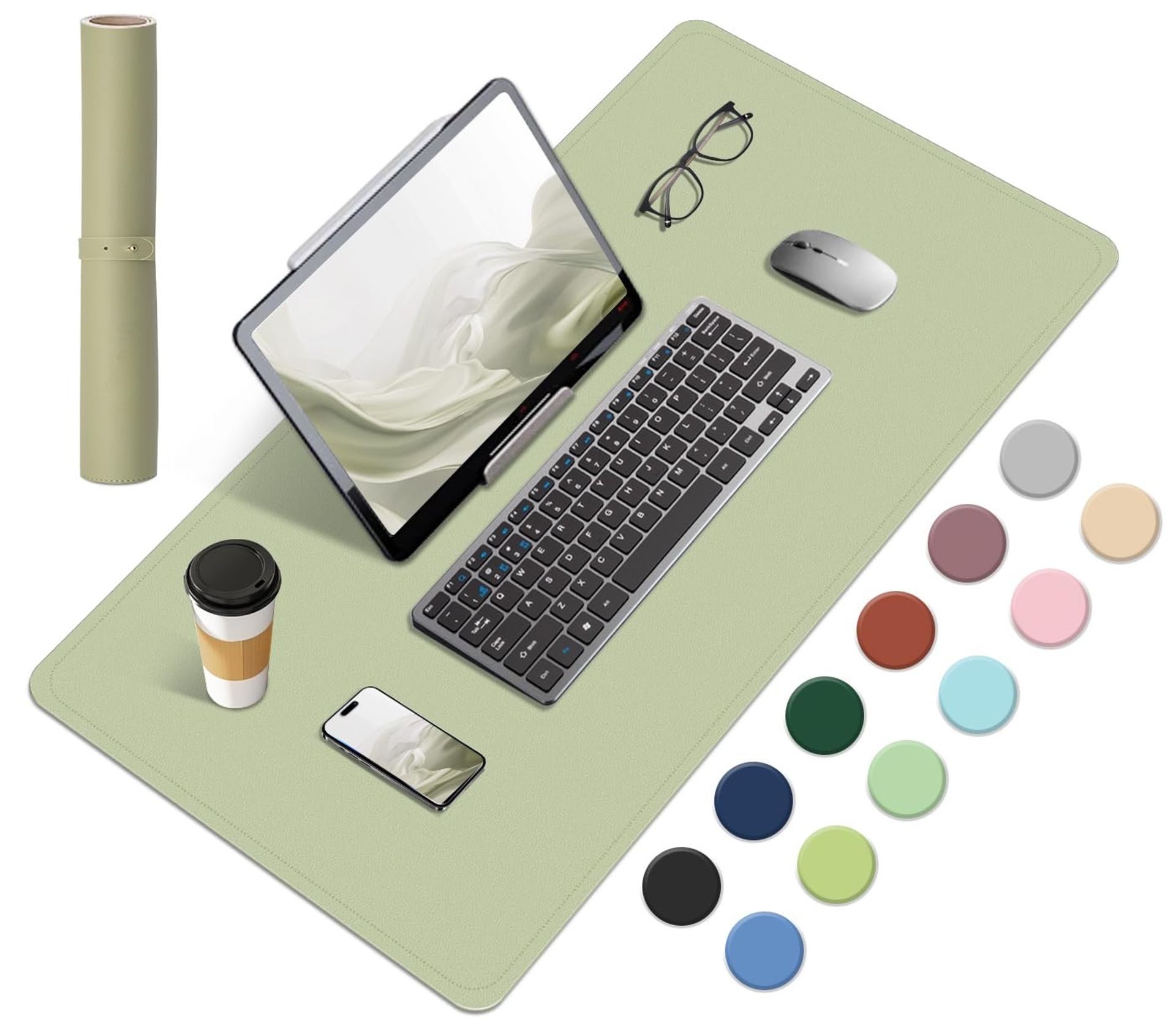 Large Desk Pad Dual-Sided Cork & Leather Mouse Keyboard Mat Non-Slip Easy Clean Surface - Matcha 140x43CM