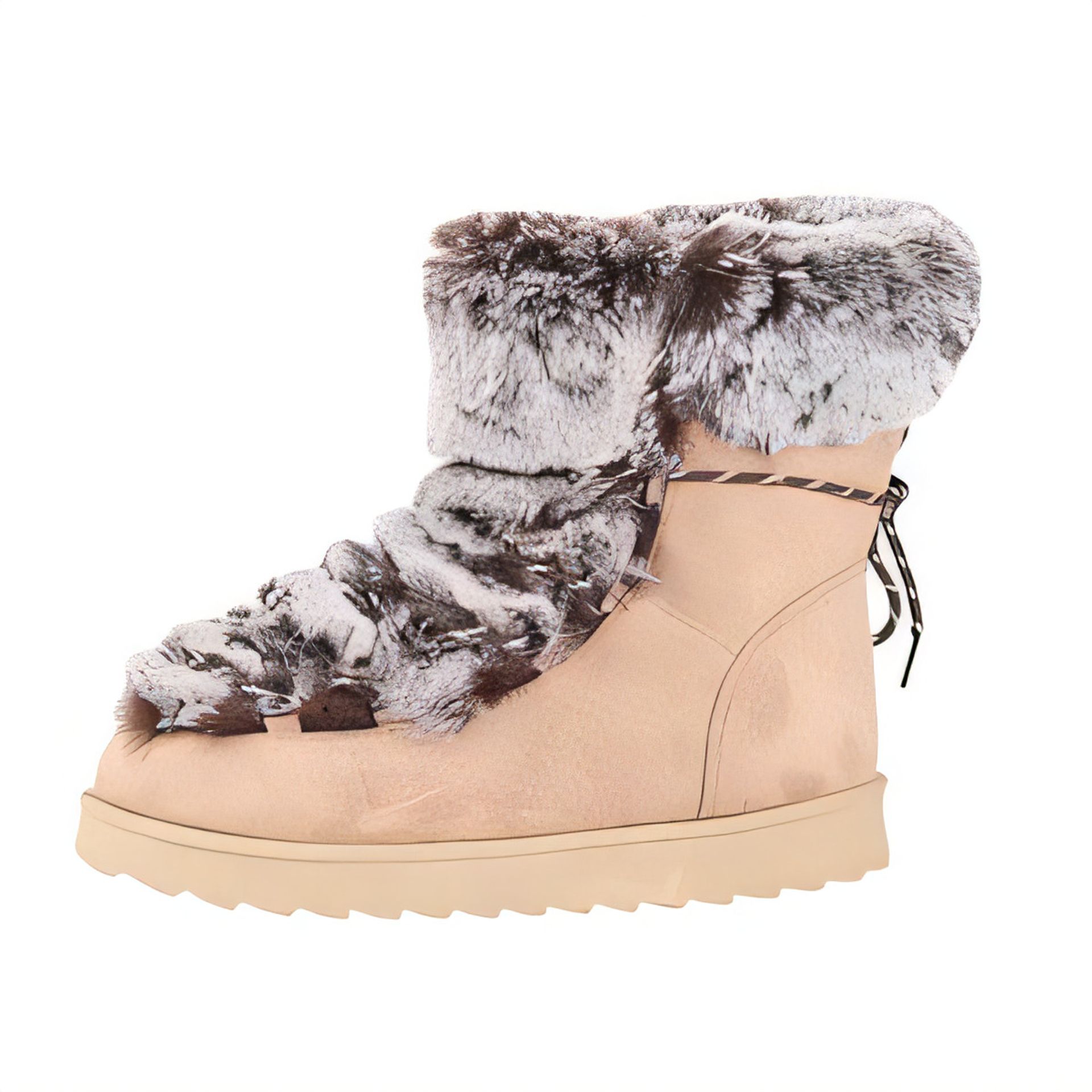 Women's Suede Snow Boots with Faux Fur, Warm Plush Lining, Lace-Up Combat Style - Cosy Winter Ankle Booties