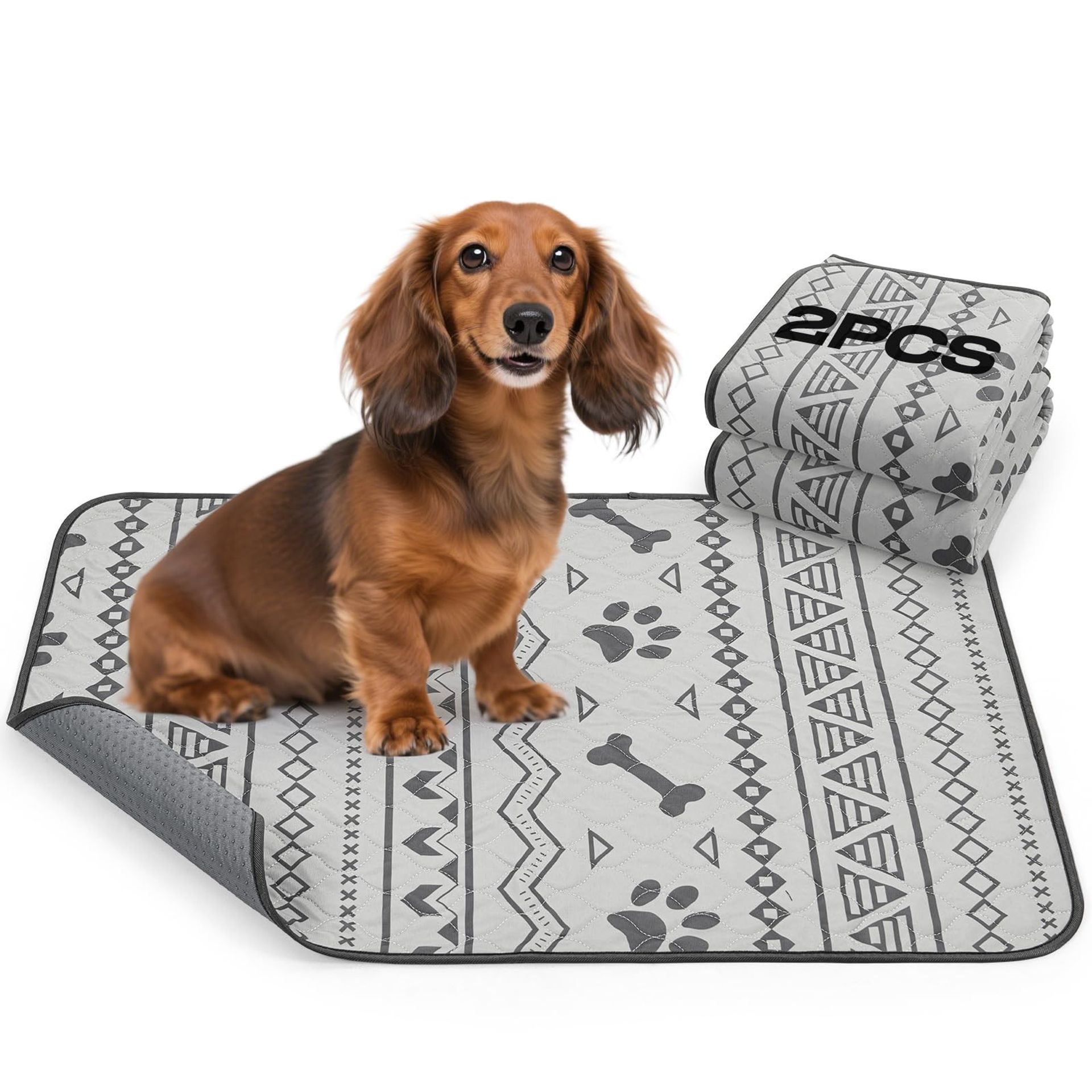 Reusable Puppy Pads 2 Pack Washable Training Mats Super Absorbent Leak-Proof Non-Slip Fast Drying - Grey 60x90cm