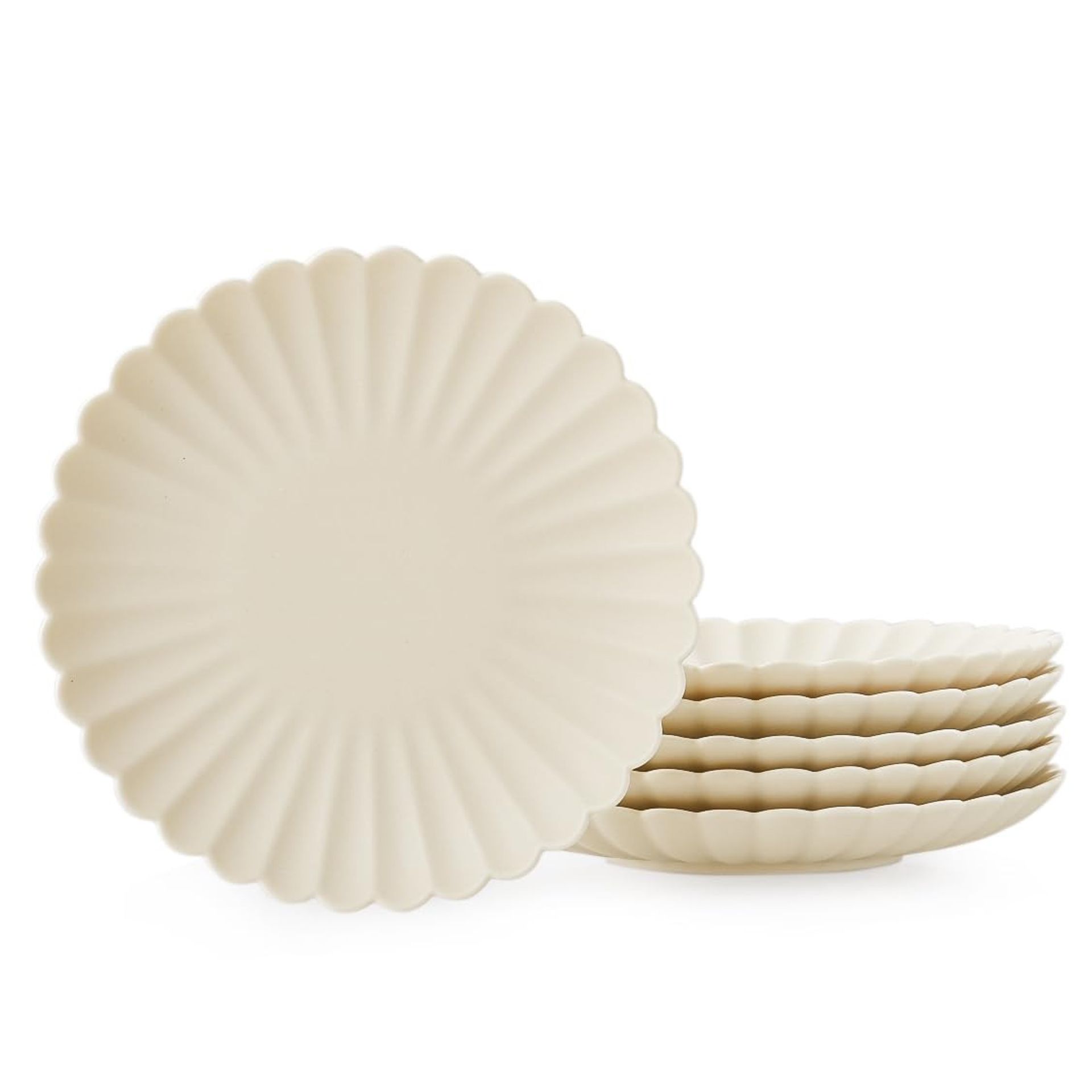 Ceramic Daisy Dinner Plates Set of 6 Microwave & Dishwasher Safe Tableware - Matte Crème 9 inch(L) - Spring Refresh