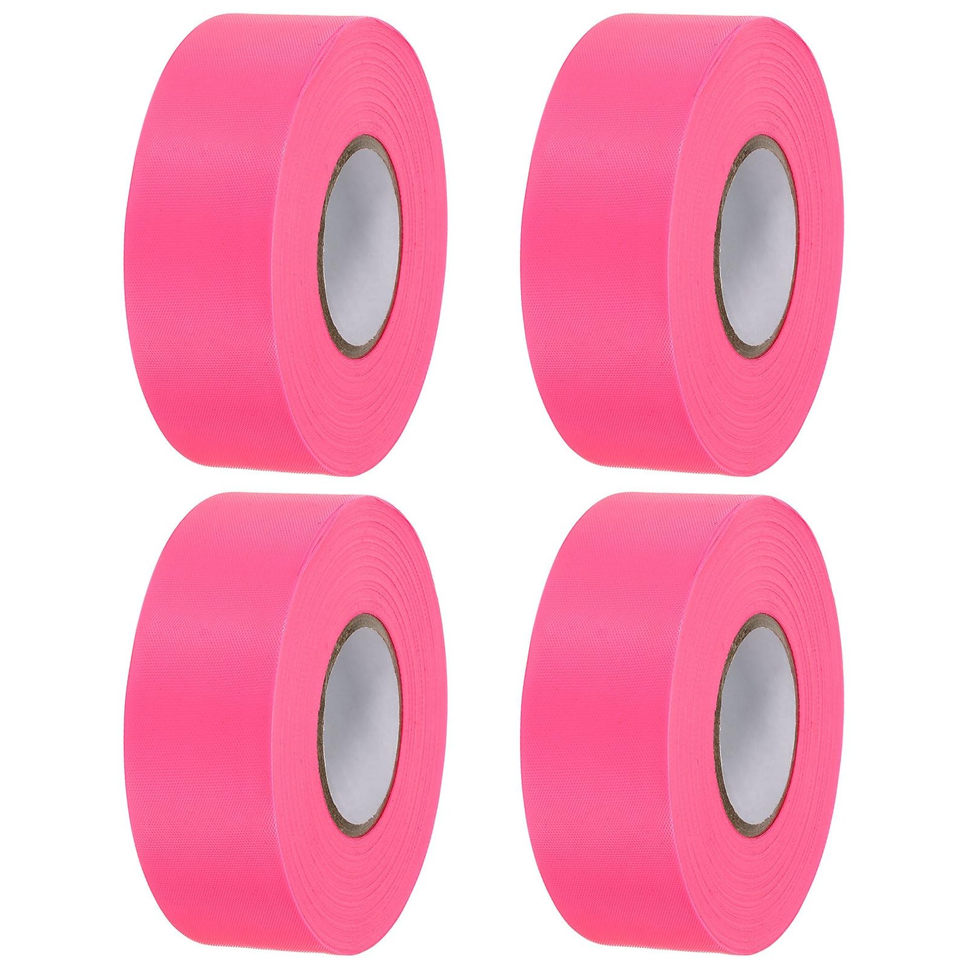 PVC Non-Adhesive Flagging Tape 4 Pack High Visibility for Outdoor Marking, Surveying & Boundaries - Pink 1-1/5"x147'