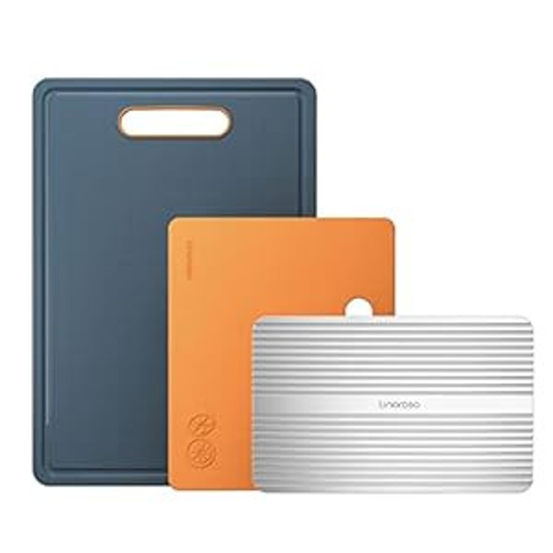 Chopping Board Set of 3 with Defrosting Tray Juice Grooves Easy Grip Dishwasher Safe BPA Free - Lava Orange