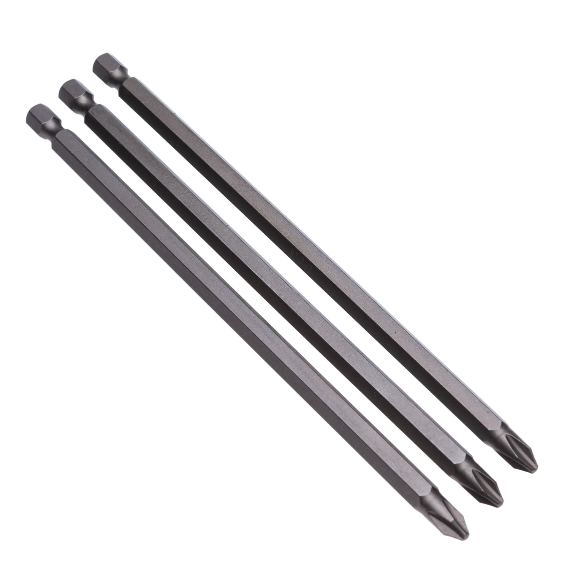 PH2 Long Phillips Drive Bit Set Extra Long S2 Steel Crosshead Screwdriver for Drill and Impact Driver - Silver 2x350mm