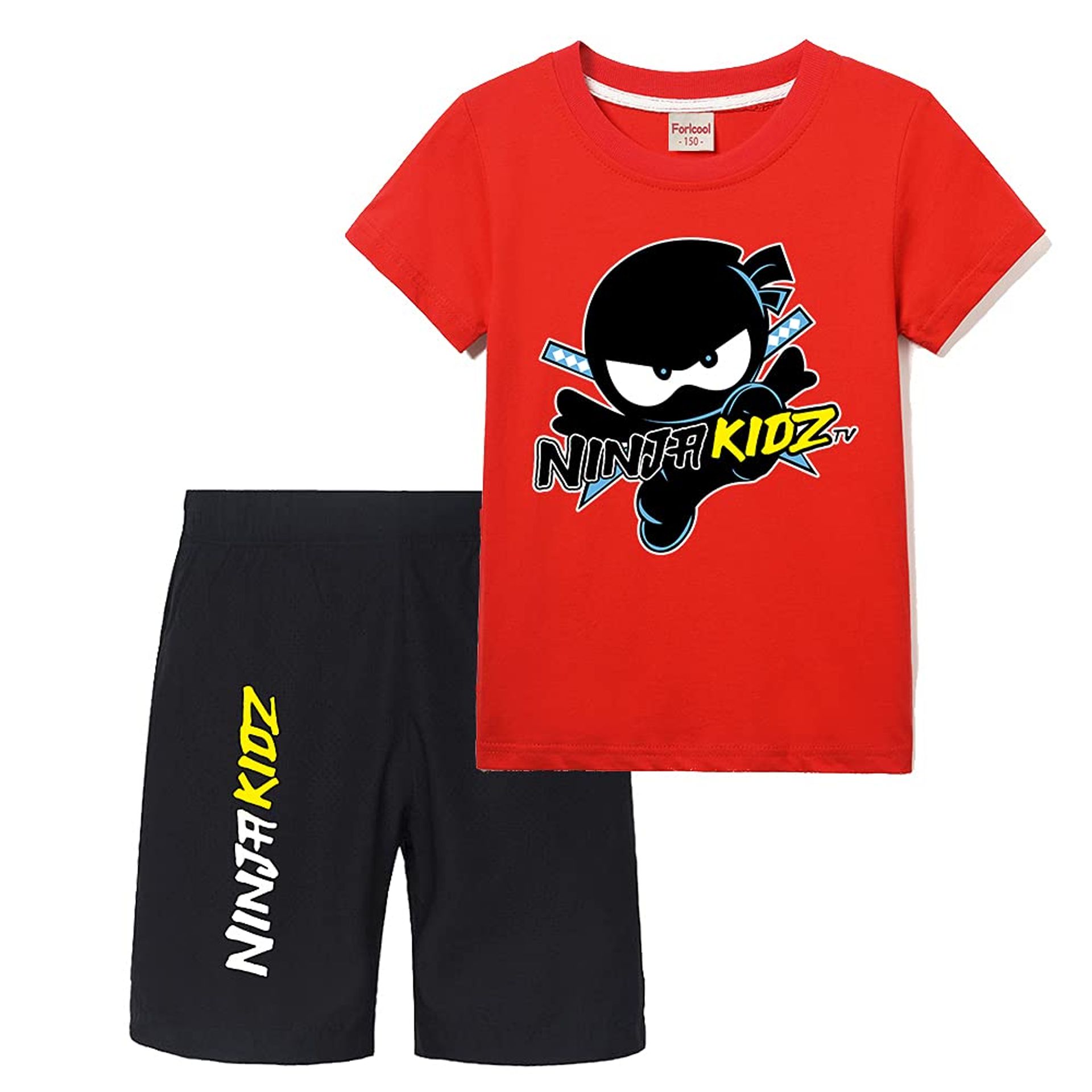 Kids Ninja Kidz T-Shirt and Shorts Set 100% Cotton Casual Summer Outfit - Red 11-12 Years