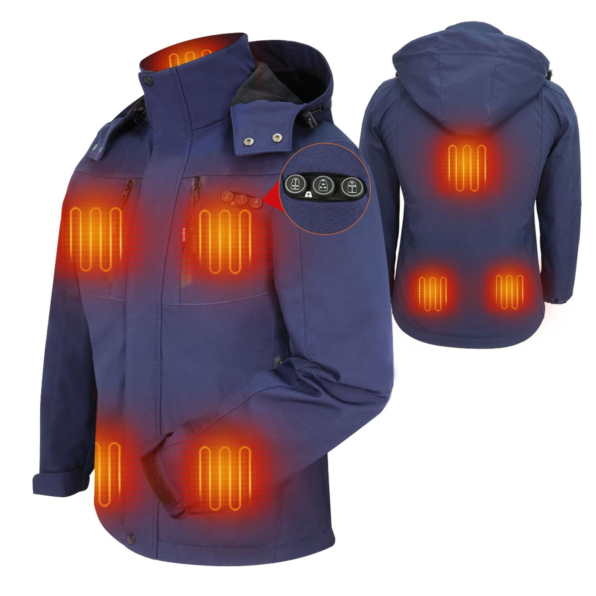 Women's Heated Jacket Electric Waterproof Coat 7.4V Battery Powered 8 Heating Zones - Blue XXL