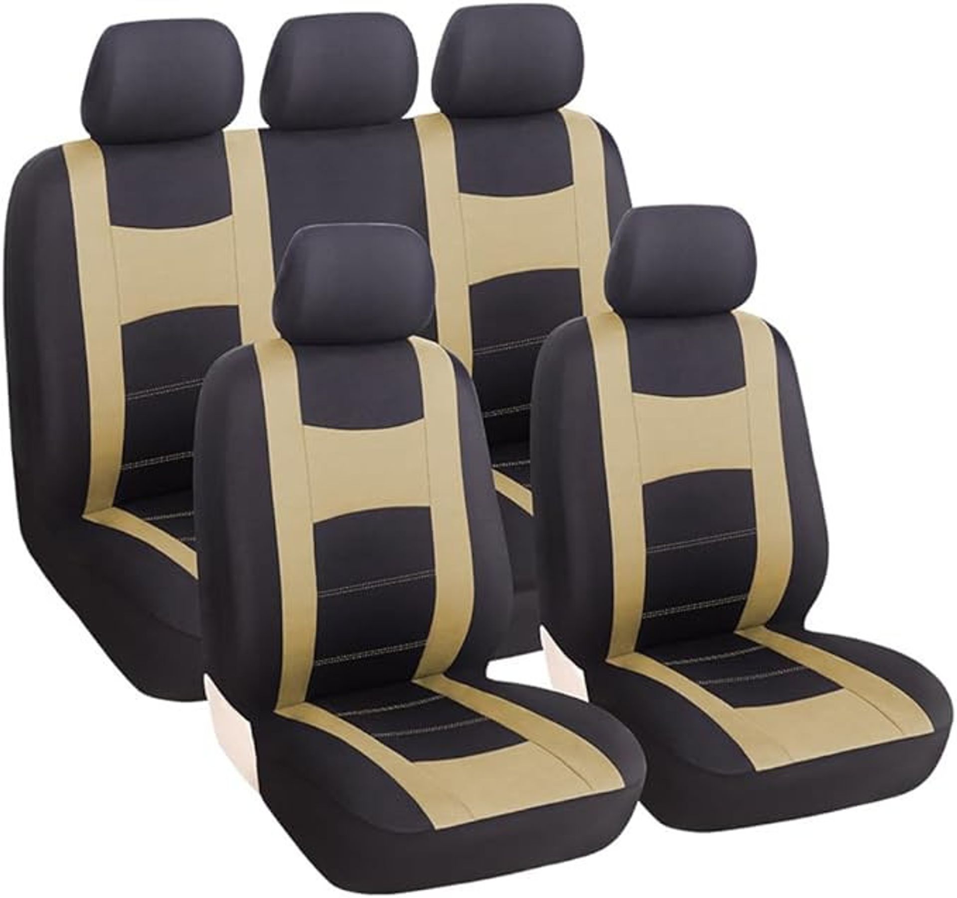 9PCS Universal Car Seat Covers Set with Split Bench, Headrest & Front Seat Protectors - Polyester, Easy Fit, Washable (Beige)