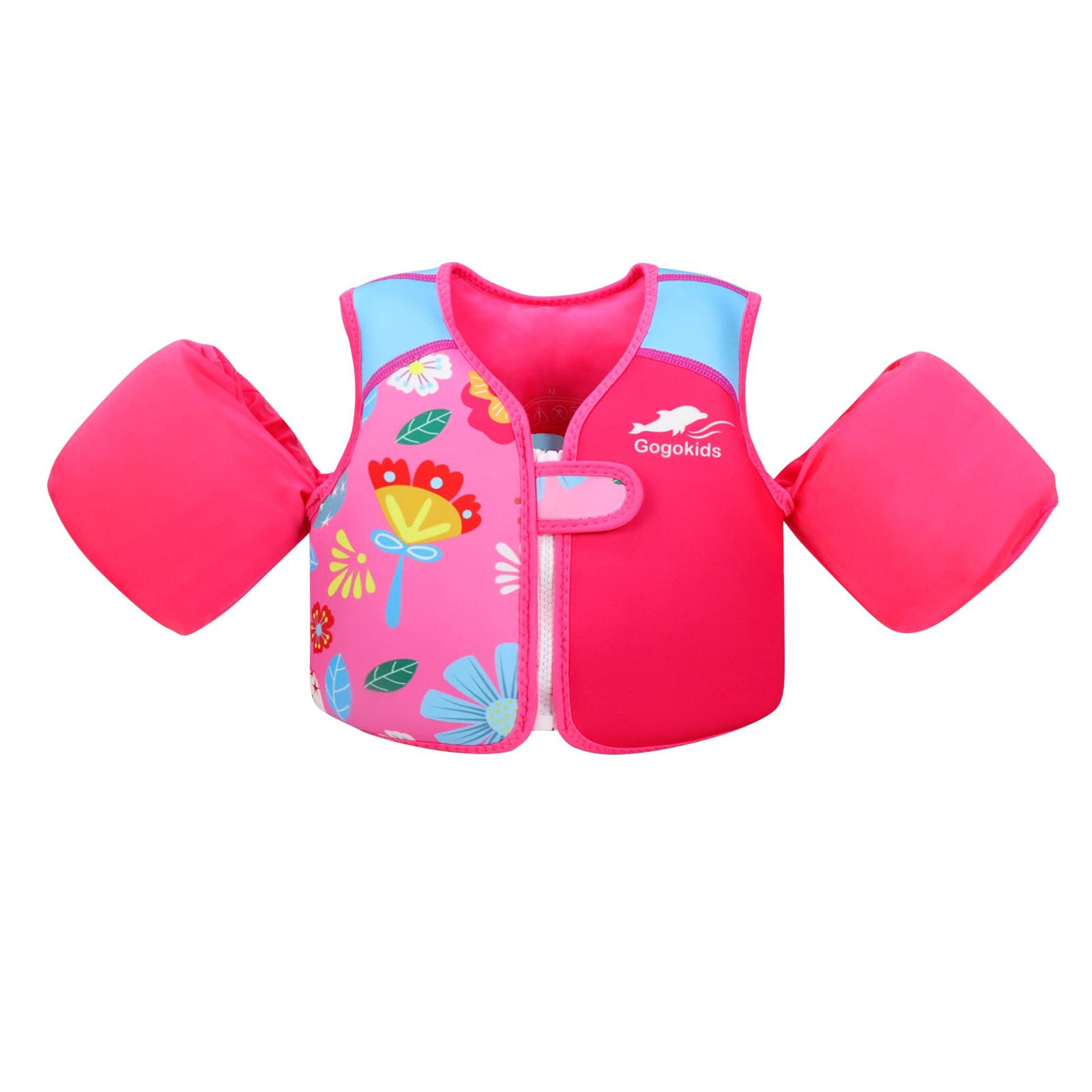 Kids Swim Vest with Arm Bands Buoyancy Float Jacket for Learning to Swim, Pool and Beach Fun - Red 3-6 Years