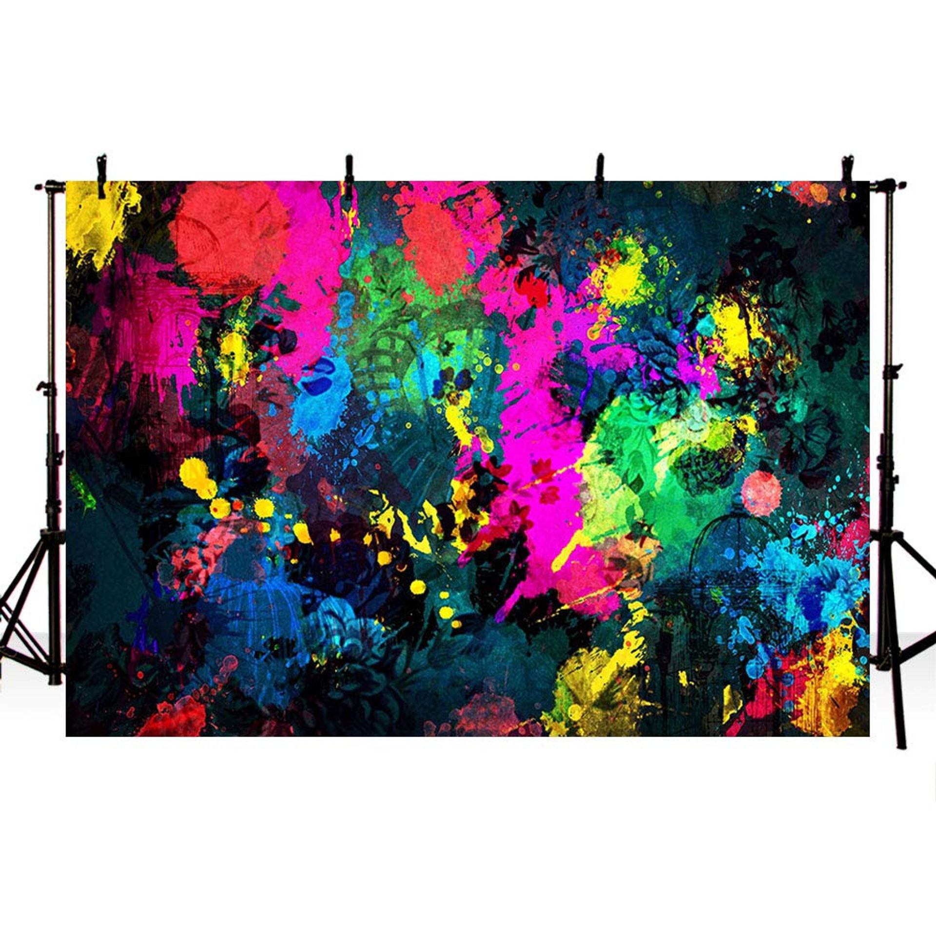 90s Hip Hop Graffiti Music Theme Vinyl Photography Backdrop Banner - Graffiti Painting 7x5ft