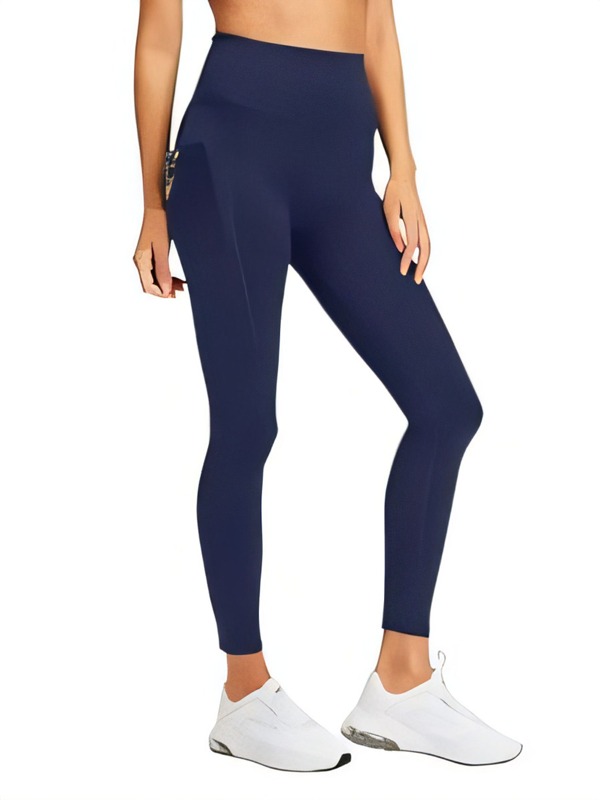 Women's High Waisted Navy Blue Gym Leggings with Pockets - Perfect for Yoga & Running