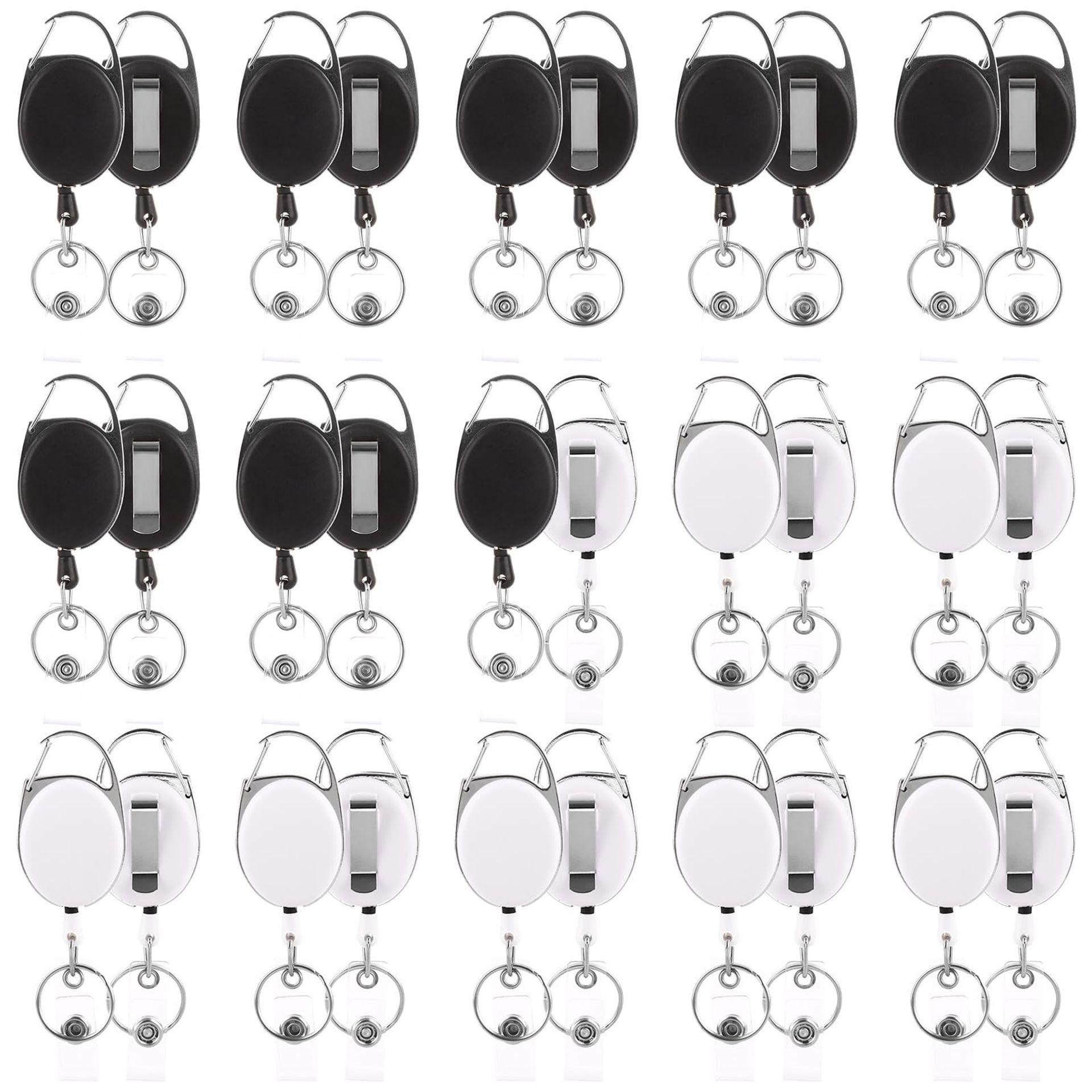 Retractable Lanyard Keychain 30 Pack Extendable ID Badge Holder with Clip - Black & White 26.5 Inch