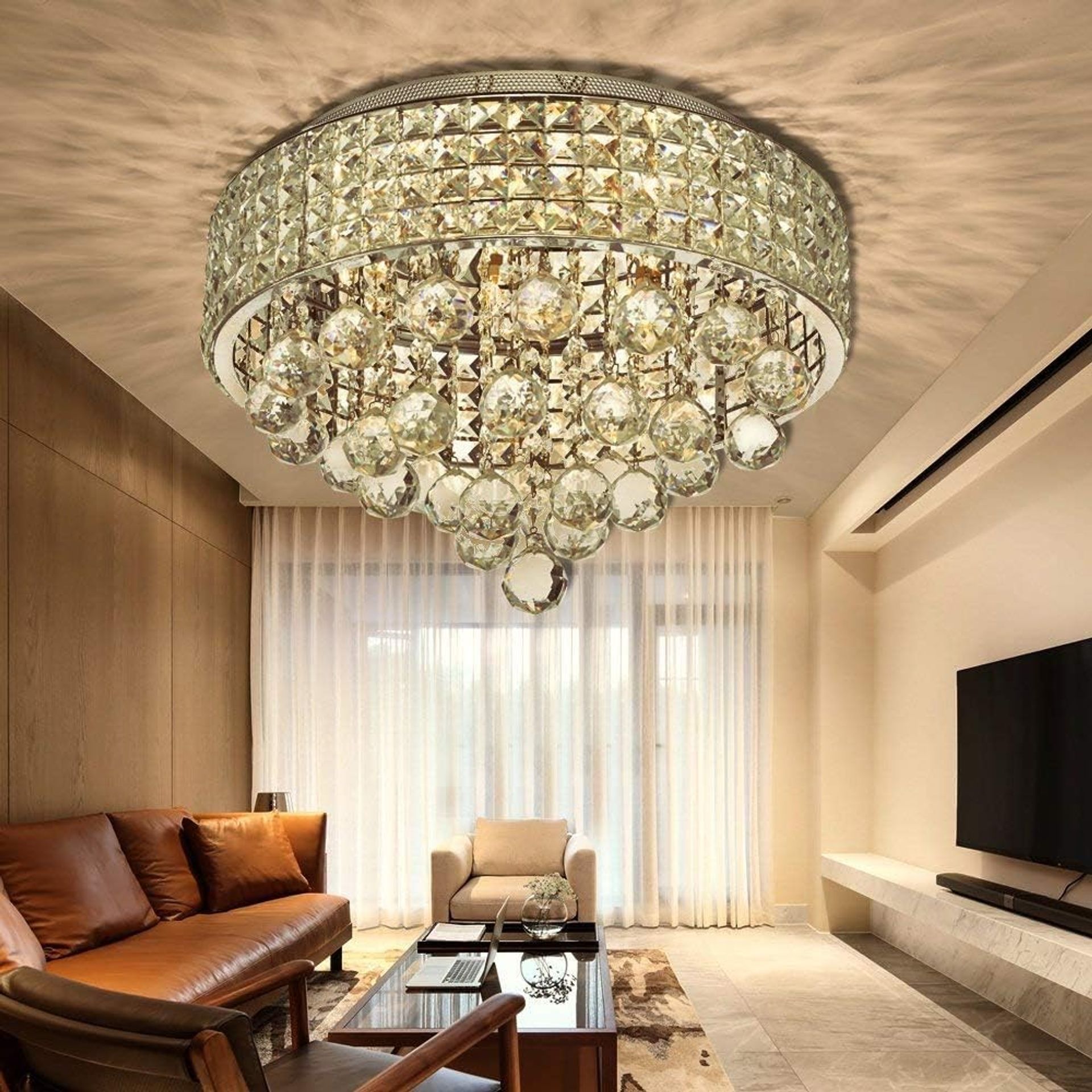 Modern Round Ceiling Light Pendant Fixture 6-Lights Crystal Chandelier Ø40cm for Living Room - Chrome 6-Light Style