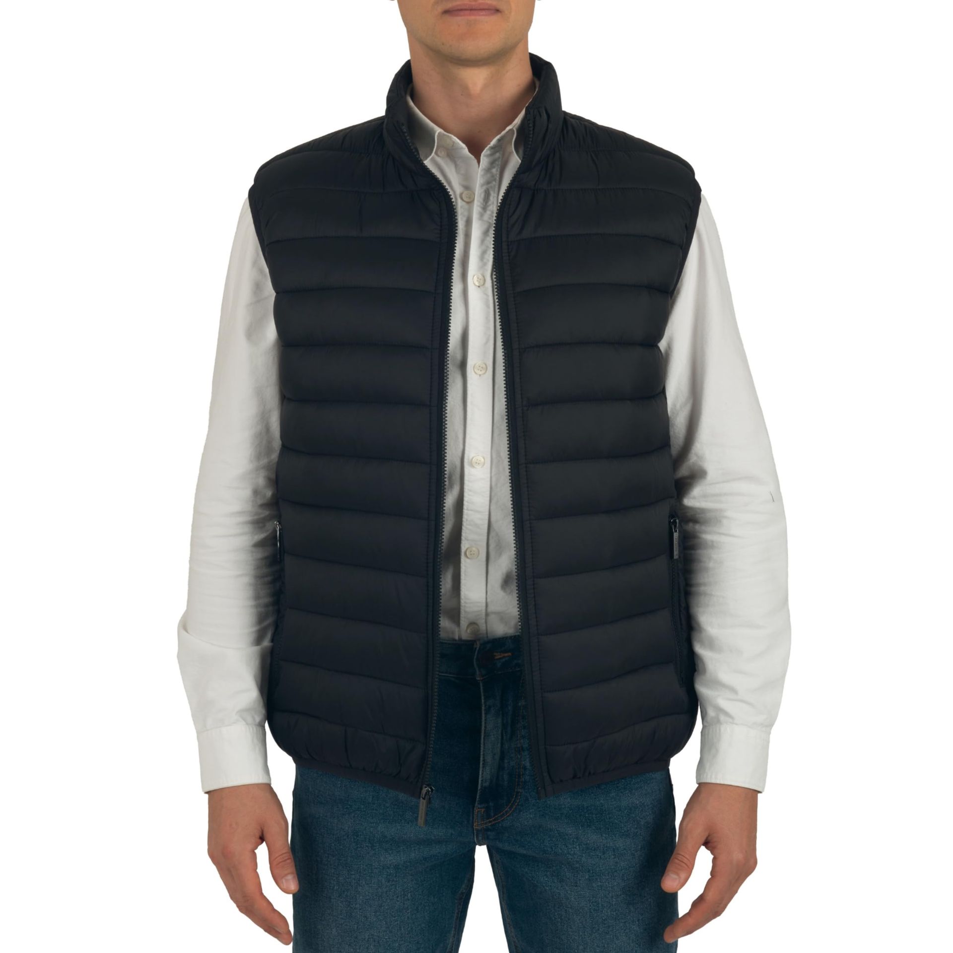 Men's Puffer Vest Lightweight Down Alternative Water Resistant Zip Pockets - Black Small