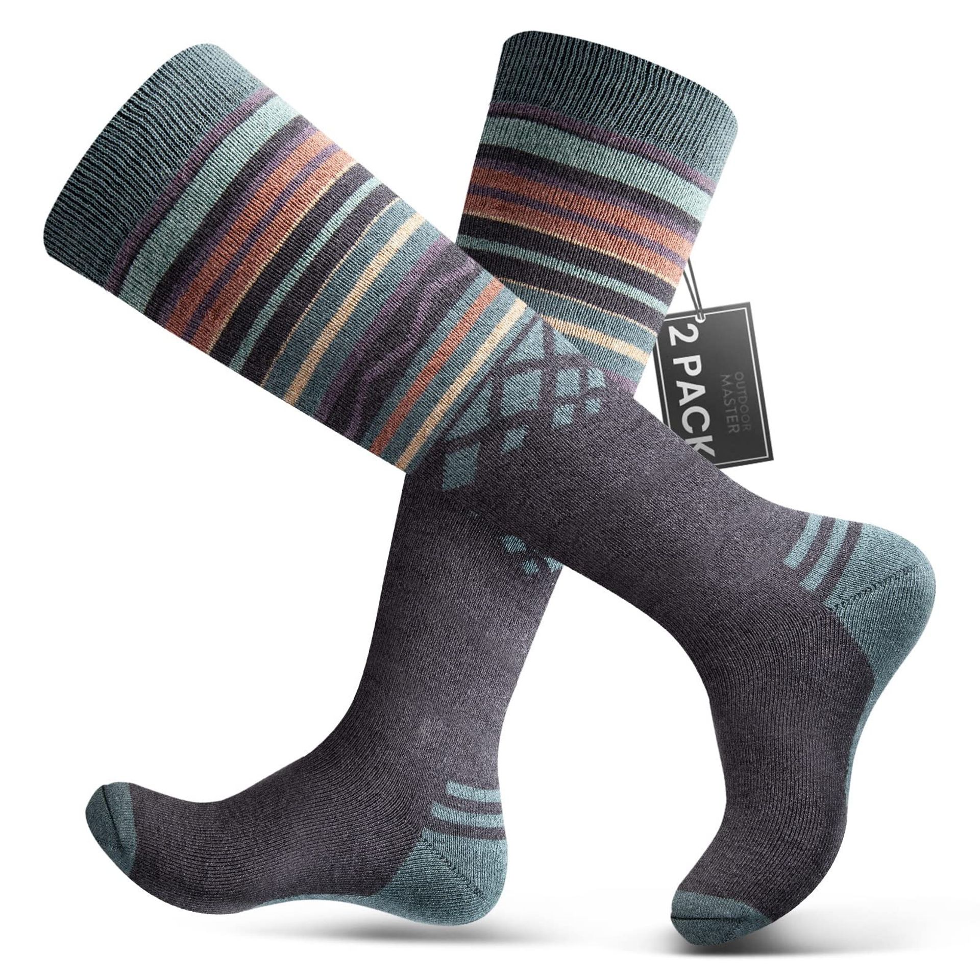 Merino Wool Ski Socks Unisex Thermal Winter Warm Snowboarding Socks for Men & Women - Grey L