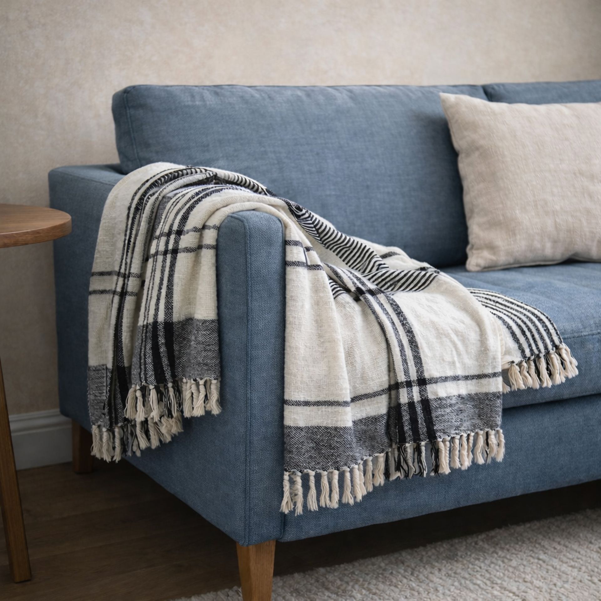 CHEVERY Cotton Decorative Throw – Grey 130 × 170cm