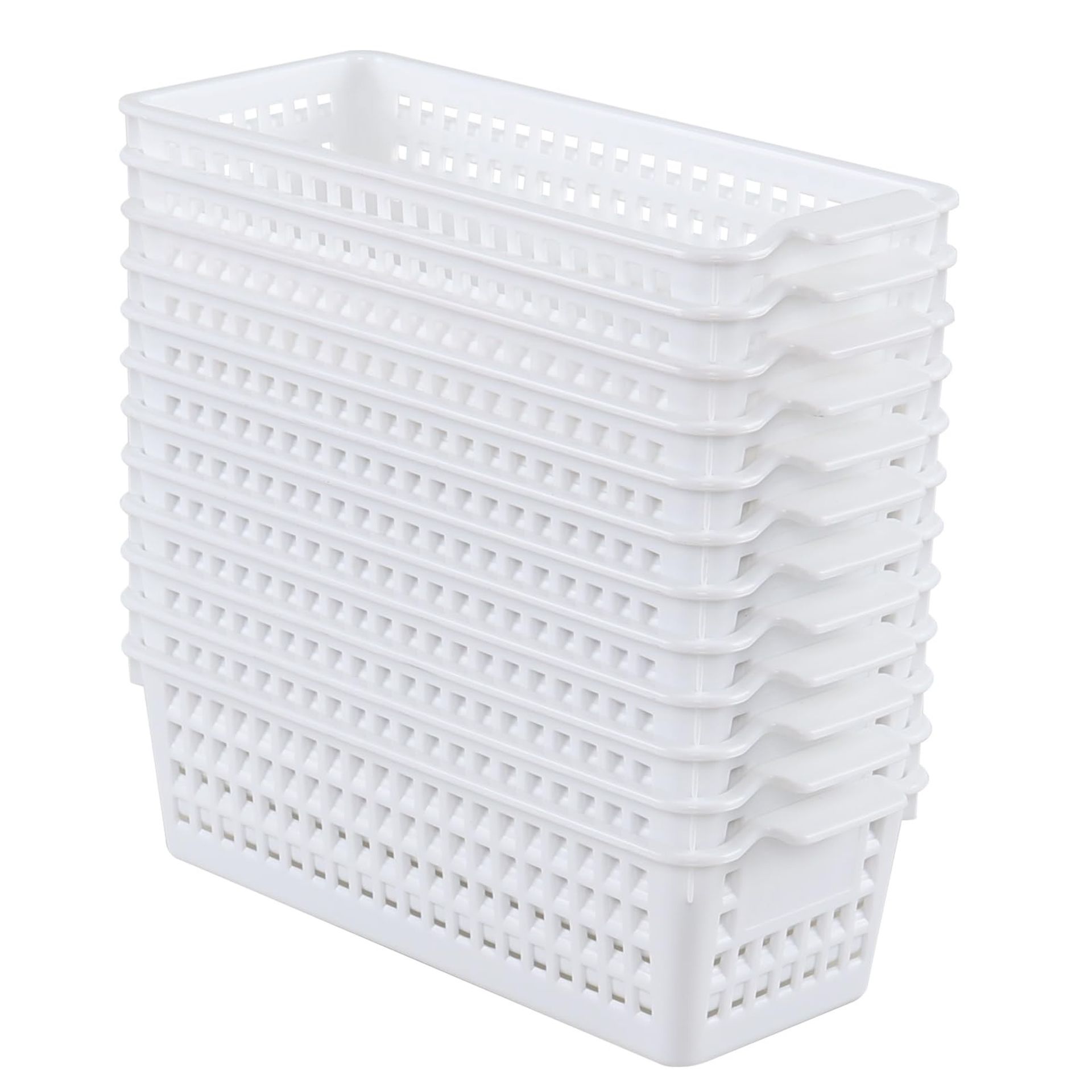 Small Plastic Slim Storage Baskets Pack of 12 for Desk and Drawer Organisation - White 12-Pack - Spring Refresh