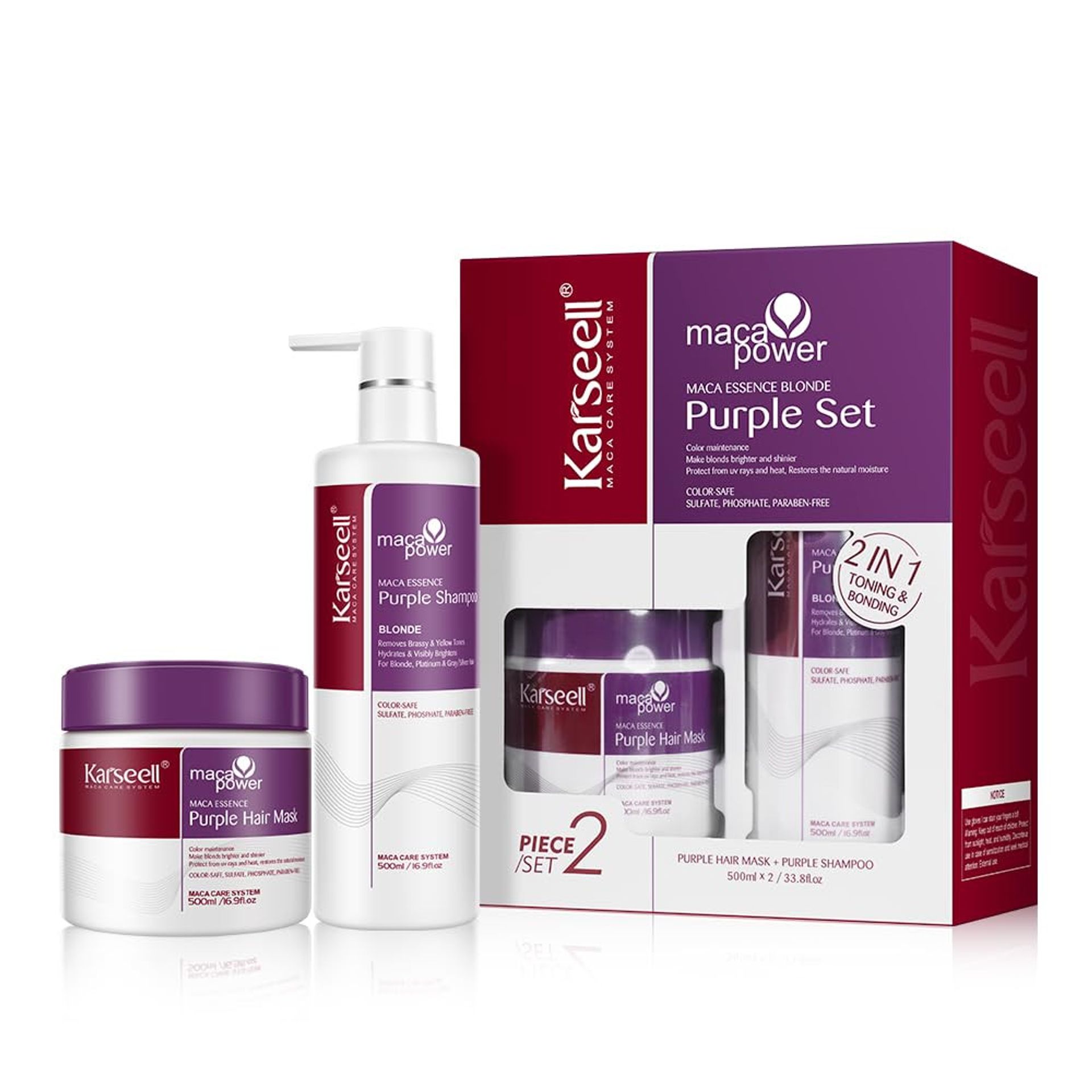 Purple Hair Mask and Shampoo Set Neutralises Yellow & Brassy Tones for Blonde, Silver & Grey Hair - Photo Colour 1L (Pack of 1)