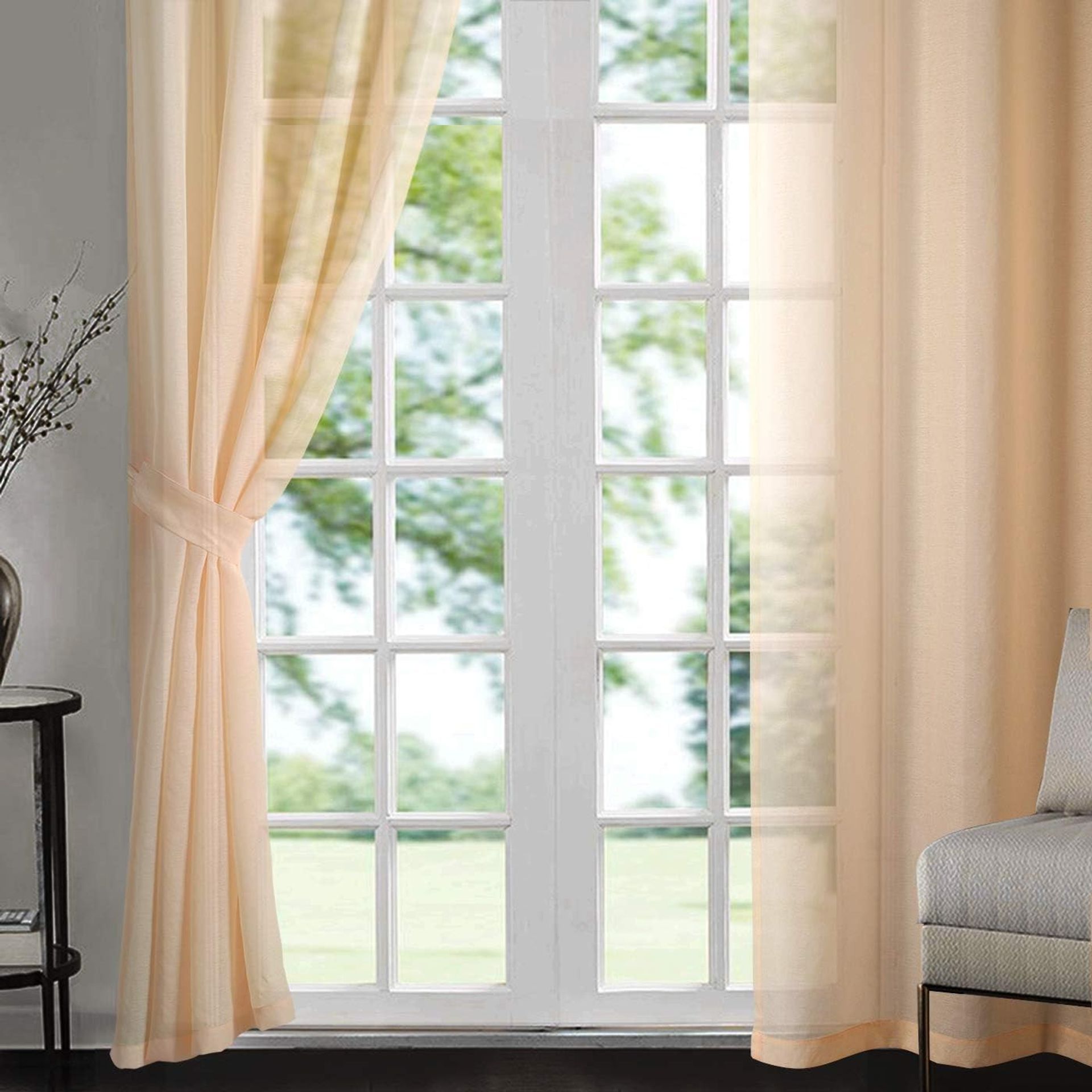 Voile Curtains Set of 2 Lightweight Sheer Window Panels for Living Room or Bedroom - Pale Gold W52"xL90"