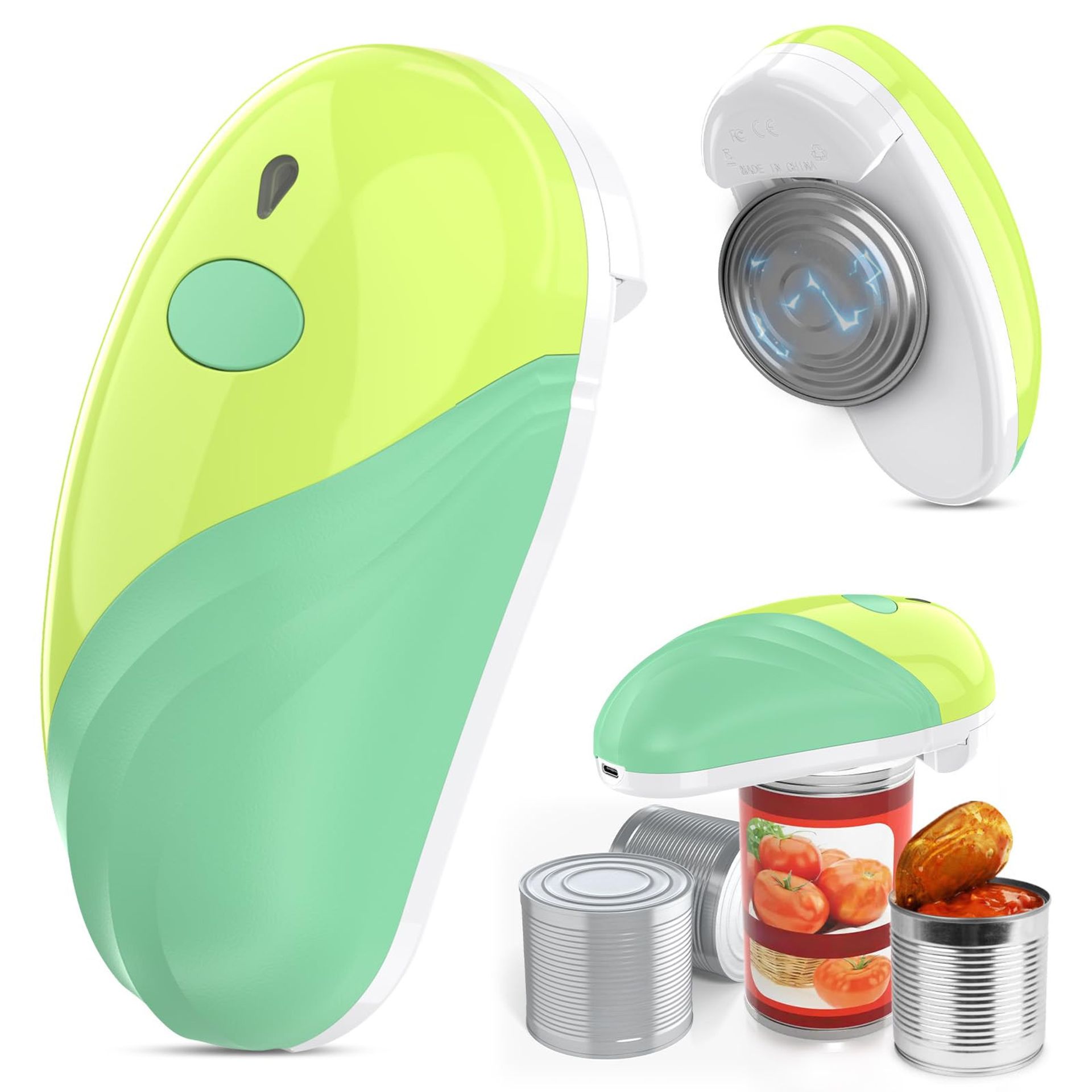 Electric Can Opener Rechargeable One-Touch Automatic Opener Ideal for Seniors and Arthritis-Friendly Cooking - Green