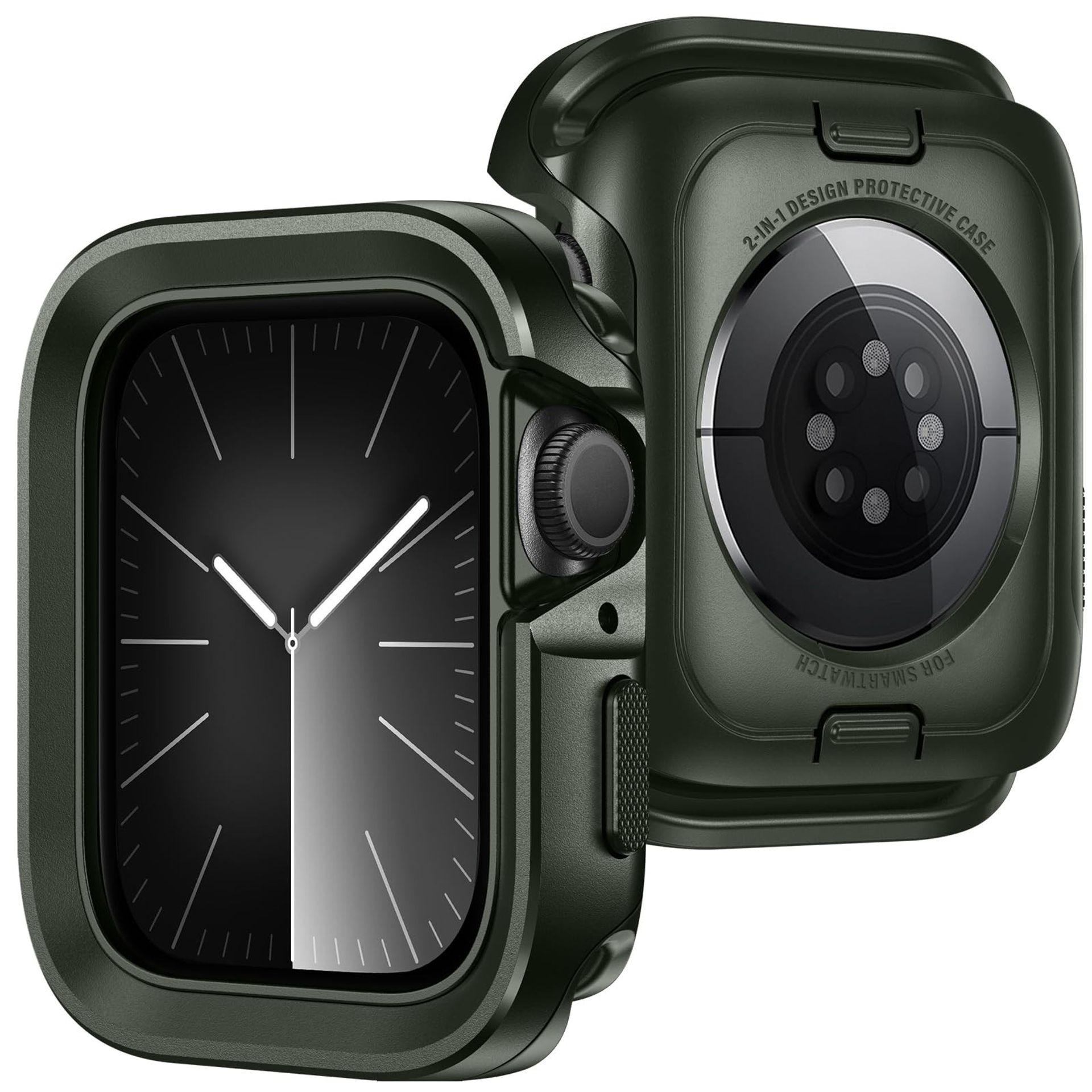 Metal Protective Case for Apple Watch Series 9/8/7 2-in-1 Rugged Silicone Bumper Cover 45mm - Black