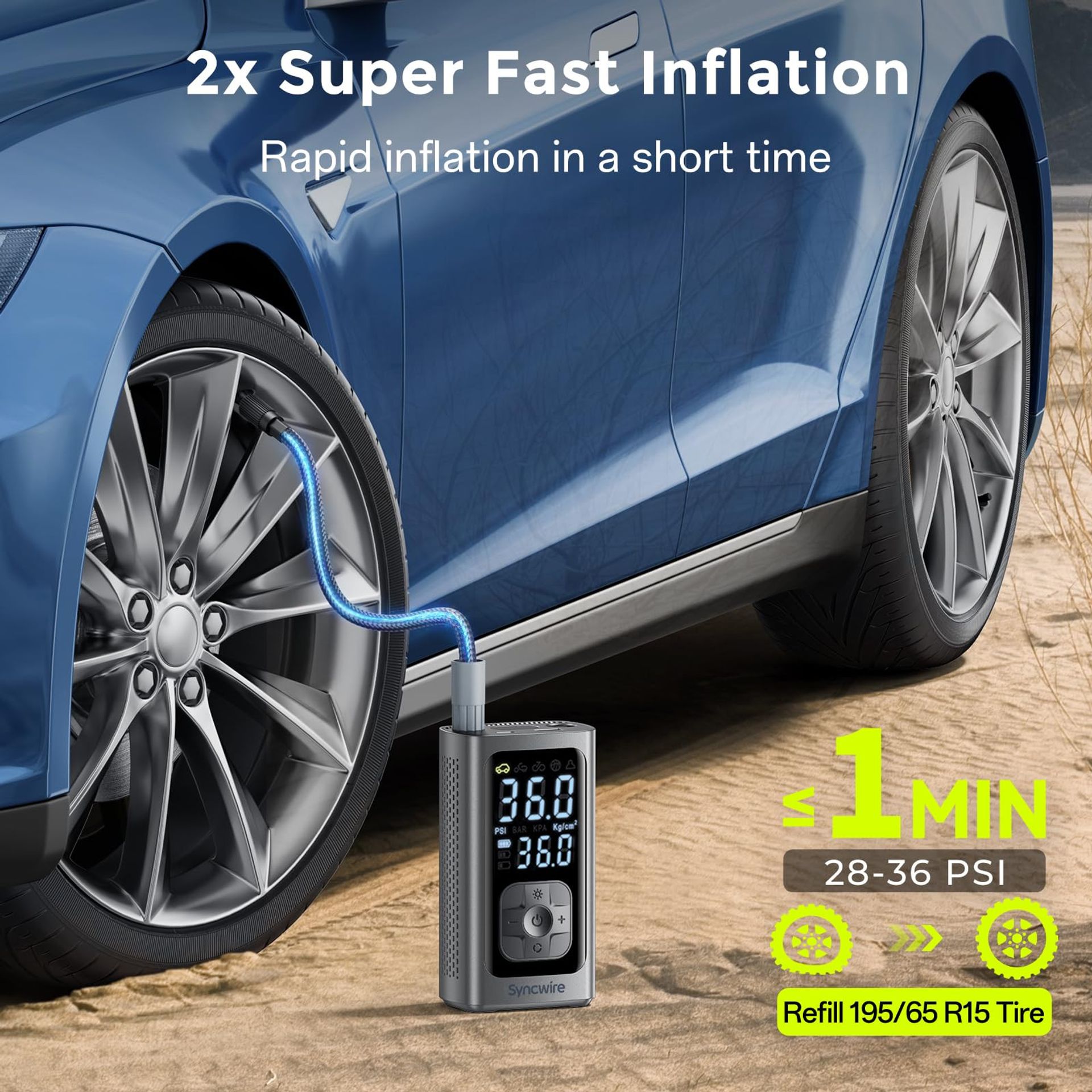 SYNCWIRE Portable Tyre Inflator Electric Air Compressor 150PSI Fast ...