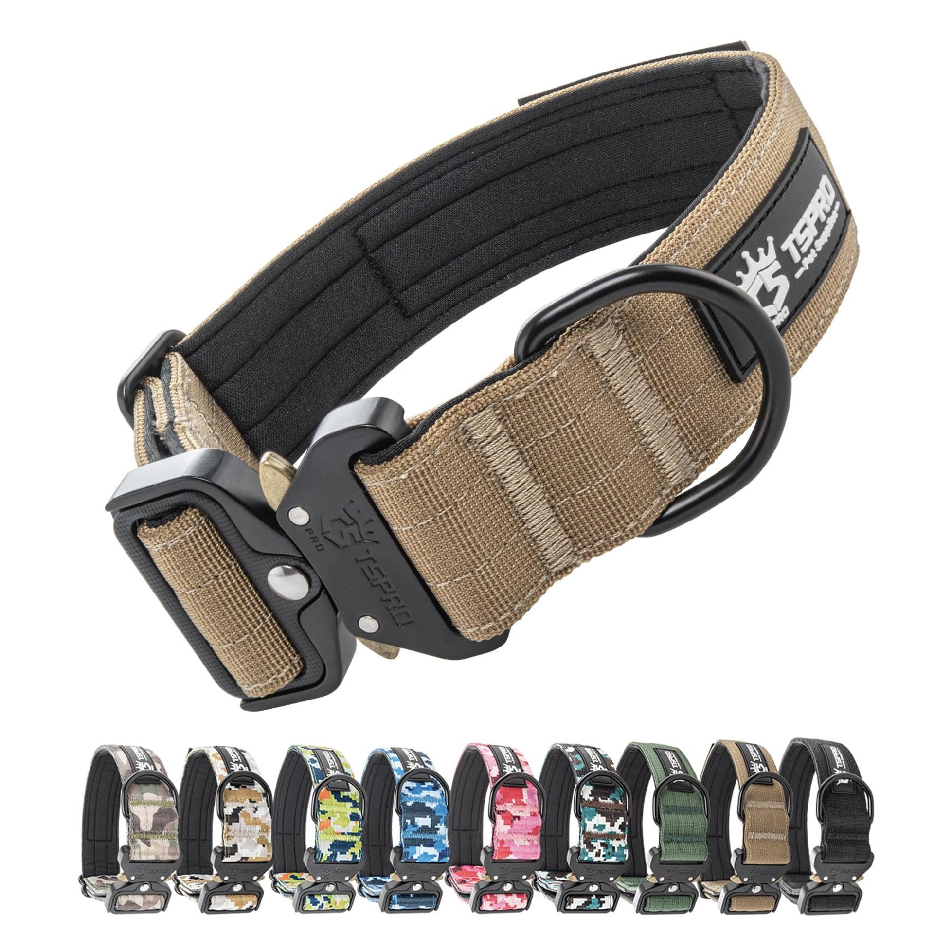 Premium Dog Collar with Patch, Heavy Duty Quick Release Metal Buckle, Adjustable and Padded for Medium to Large Breeds - Khaki M