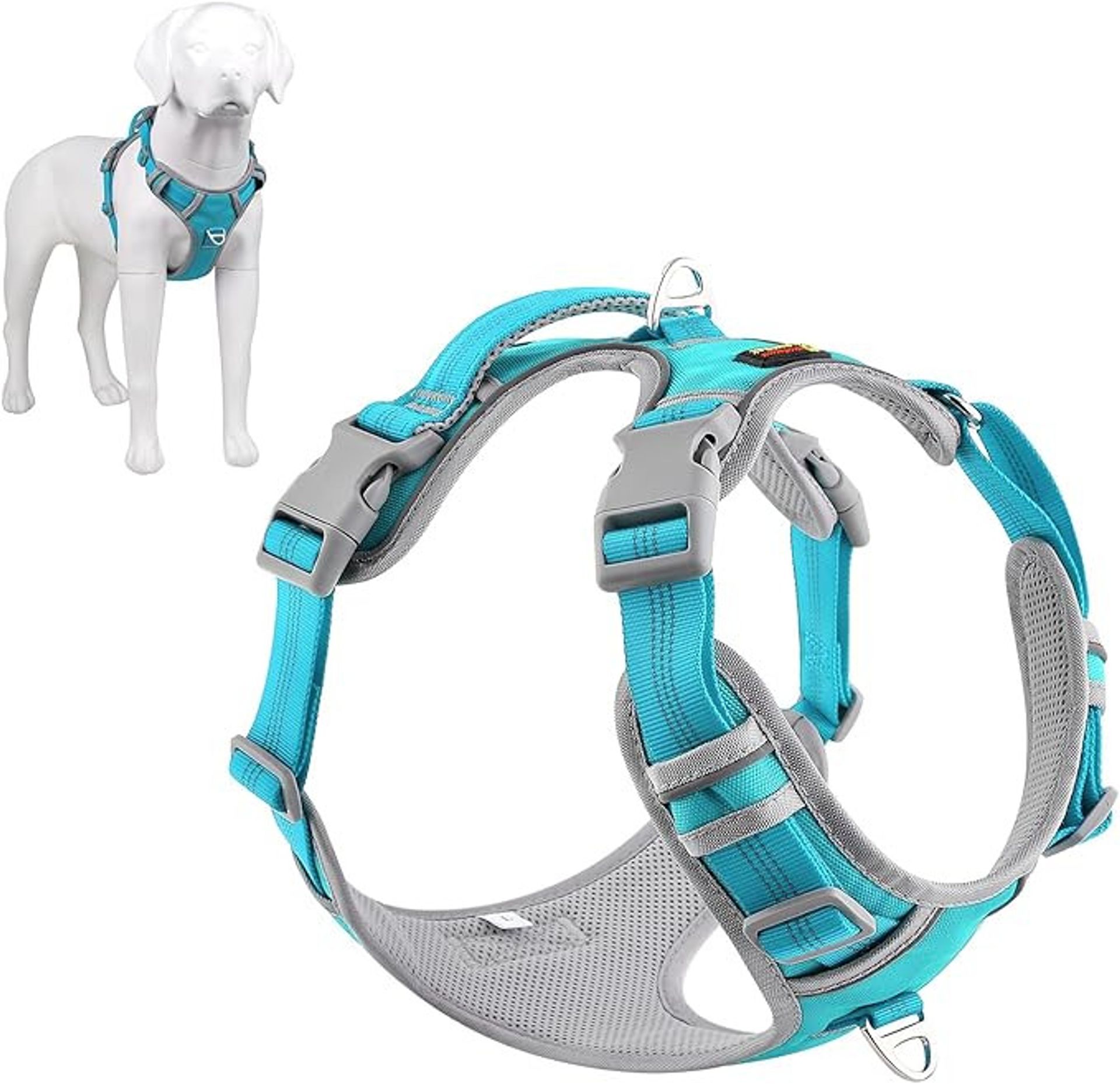 No Pull Dog Harness Reflective Adjustable Vest with Control Handle - Cyan XL