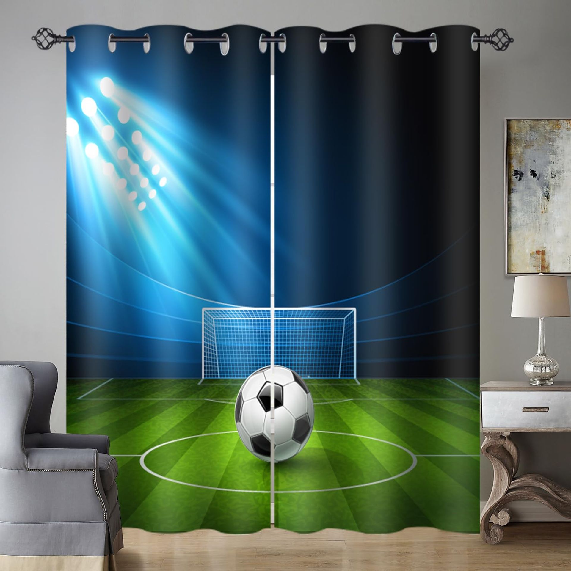Football Blackout Curtains Thermal Eyelet Window Shade For Kids Bedroom O