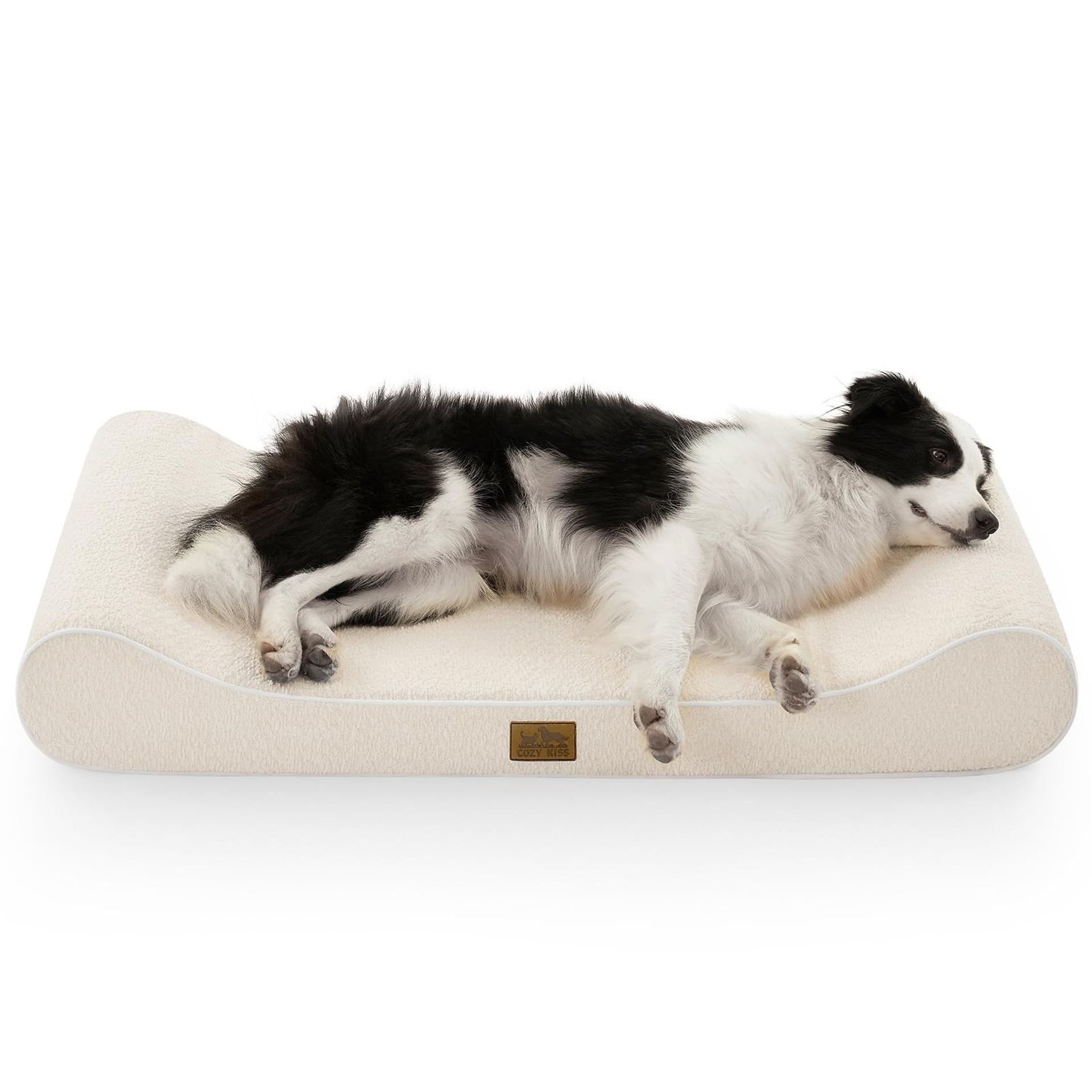 Large Dog Bed Washable Pet Mattress with Removable Cover Anti-Slip Bottom - Beige 114x76x15cm