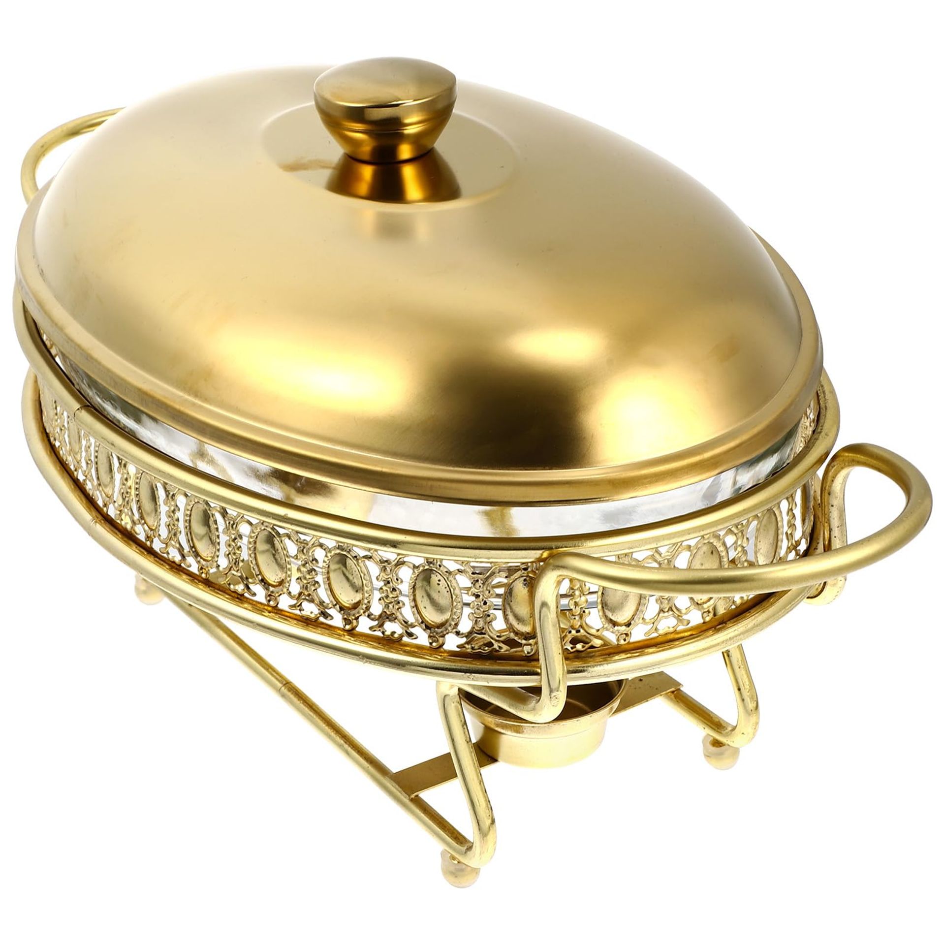 Round Chafing Dish Buffet Warmer 1.5L with Lid, Glass Food Pan & Fuel Holders - Gold 1.5L