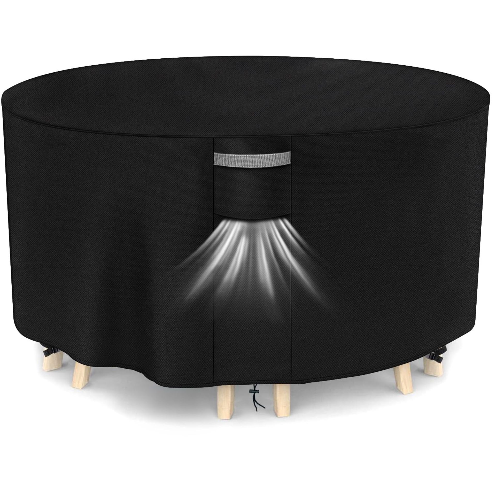 Waterproof Round Garden Furniture Cover Heavy Duty 420D Oxford Fabric with Air Vents, Windproof and UV Protection - Black Ø190x80cm