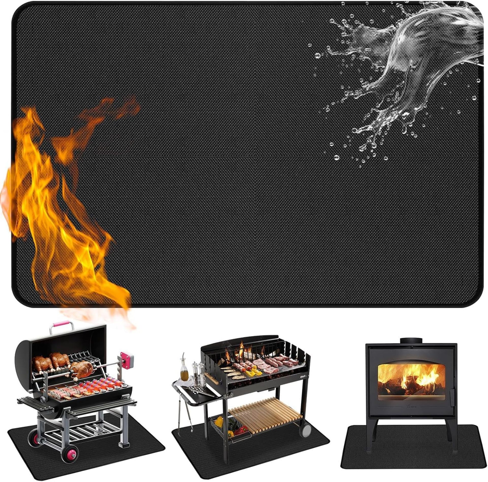 BBQ Floor Protection Mat Foldable Heat Resistant Fireproof Mat for Grills, Fire Pits & Decking - Black 180x100cm