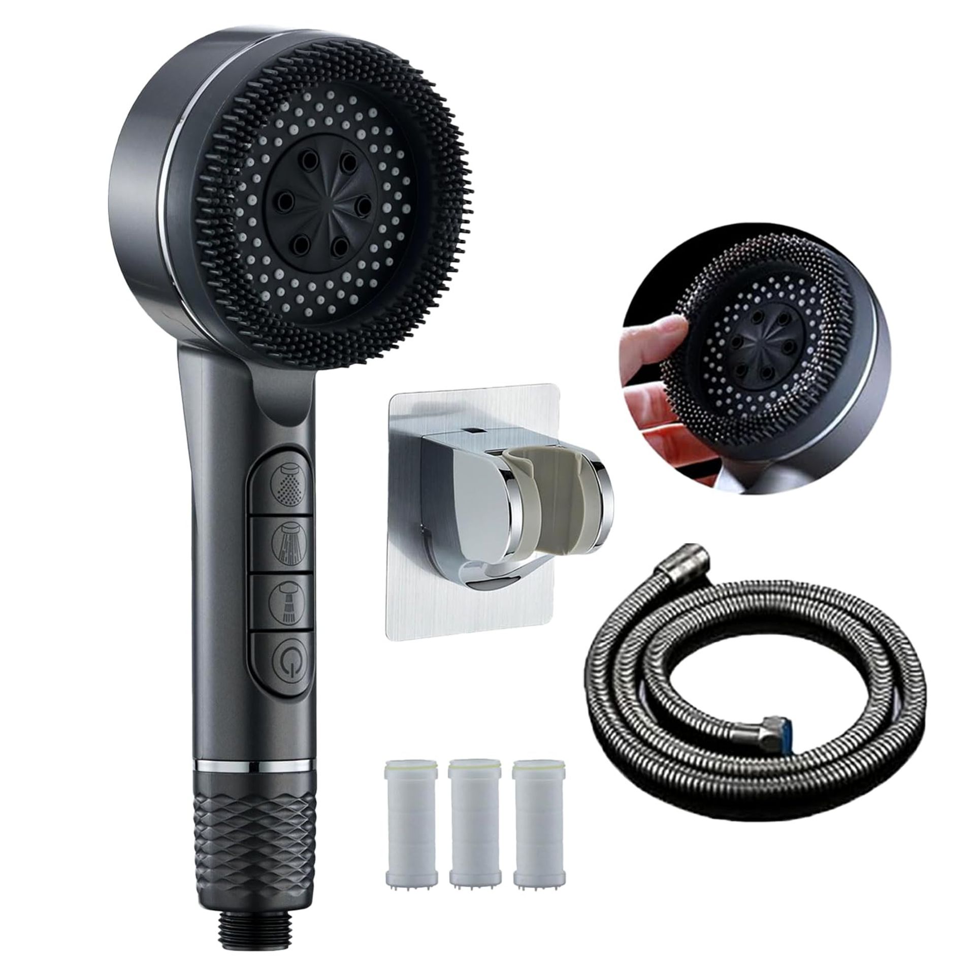 High Pressure Water Saving Shower Head with Filter, 3+1 Spray Modes and Pause Switch - Chrome wdf-Hs-001