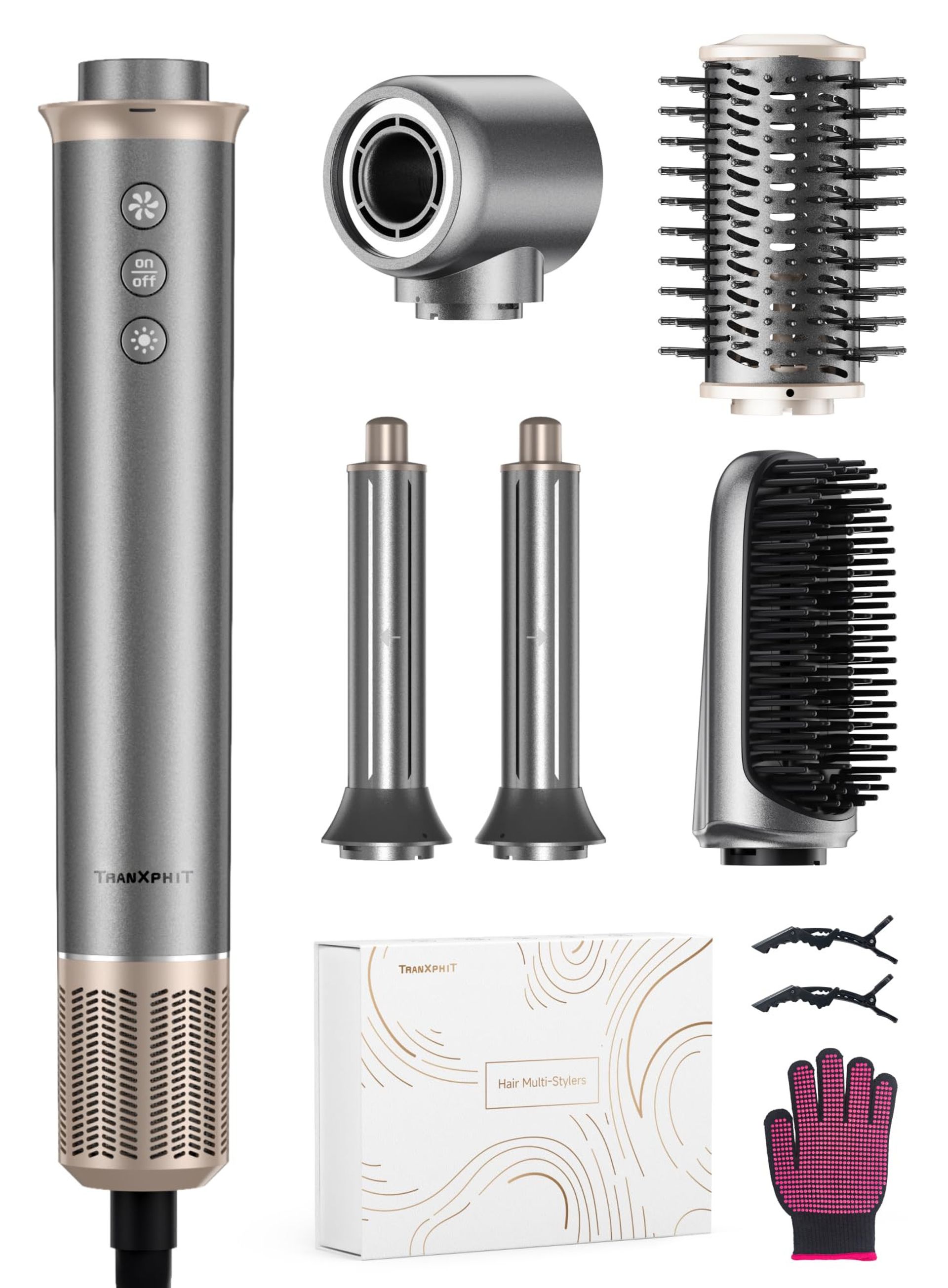5 in 1 Hot Air Magic Styler Multi Hair Styler Set Dryer, Brush & Curler with Ionic Technology for Curling, Straightening & Volumising - Grey 892A