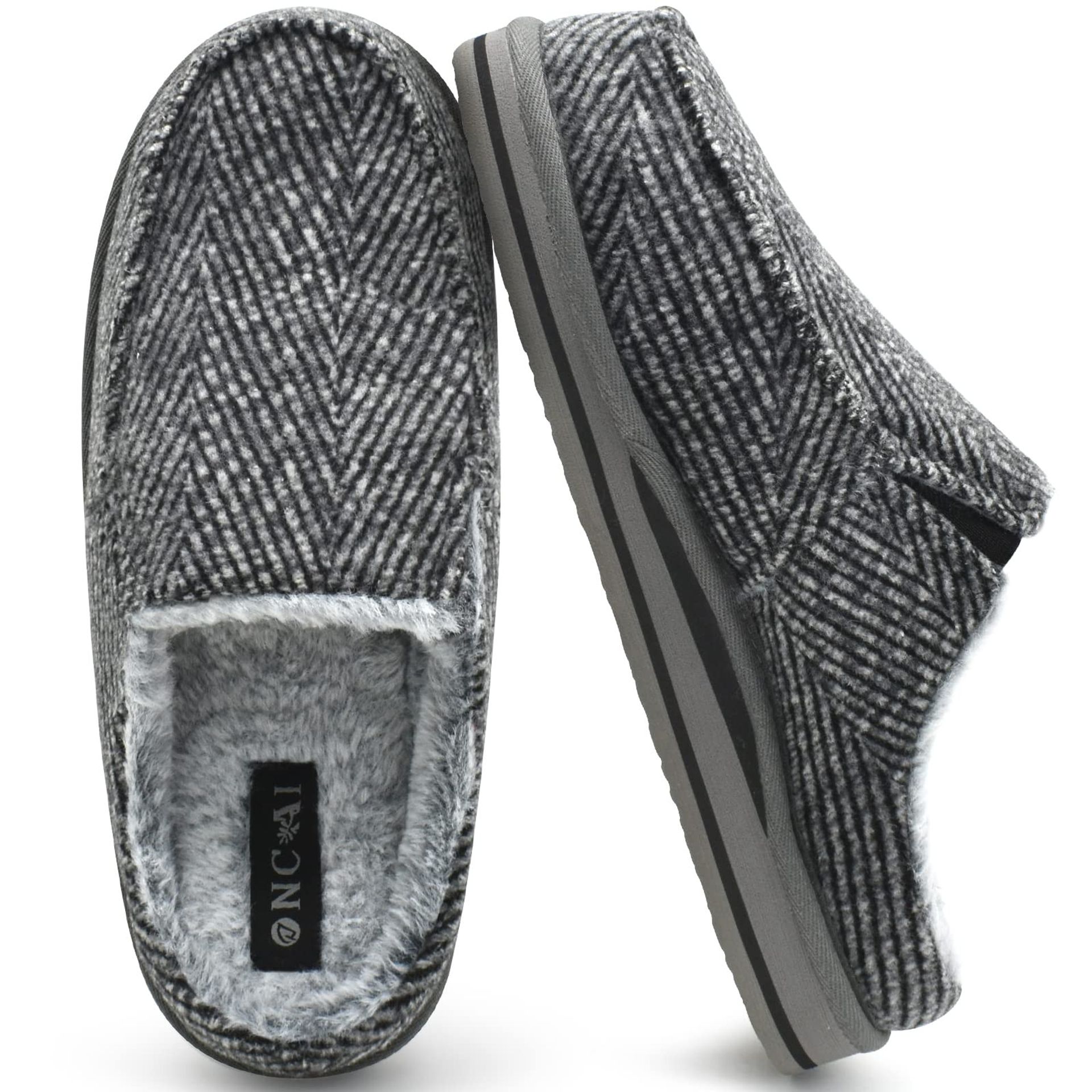 Men's Slippers with Arch Support Memory Foam Cotton-Blend Lining Non-Slip Sole - Grey UK 8