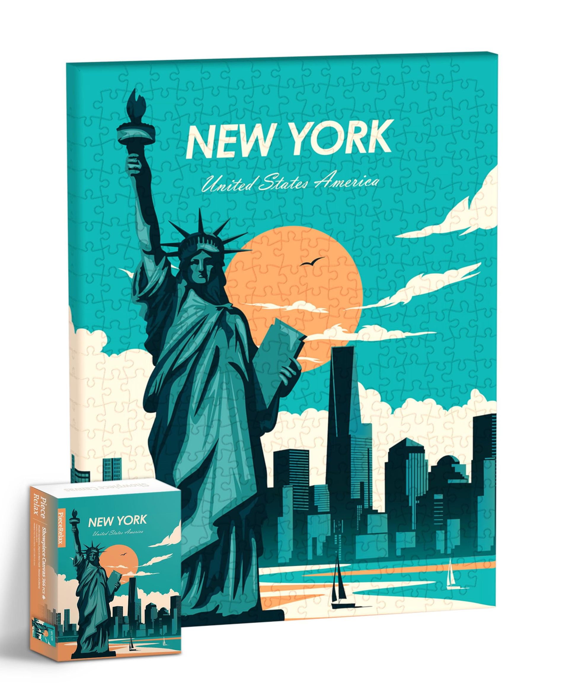 Canvas Wall Art Jigsaw Puzzle 366 Pieces Artistic Home Décor Gift - Studio Inception Days in New York Statue of Liberty HN1403 - Spring Refresh