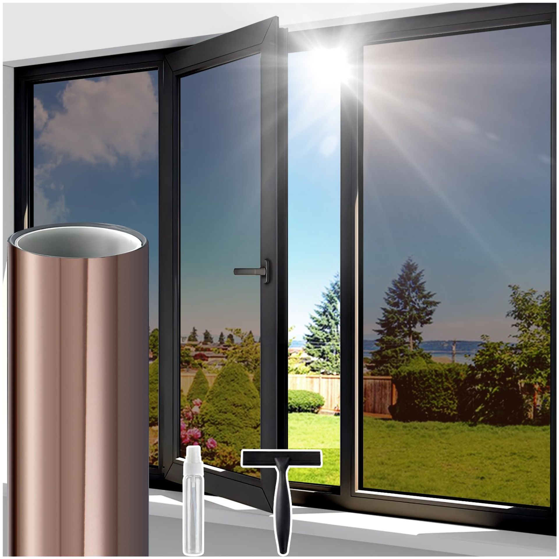 One Way Clear Window Film Heat Reflective UV Blocking Privacy Mirror Tint - Brown-Silver 44.5*400cm